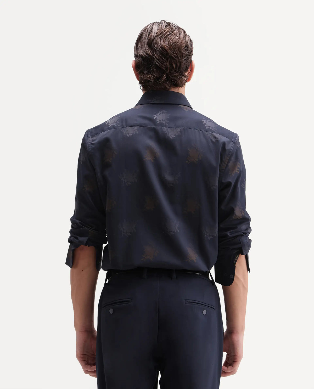 Rare Rabbit Men's Tremont Navy Cotton Button Regular Fit Jacquard Shirt