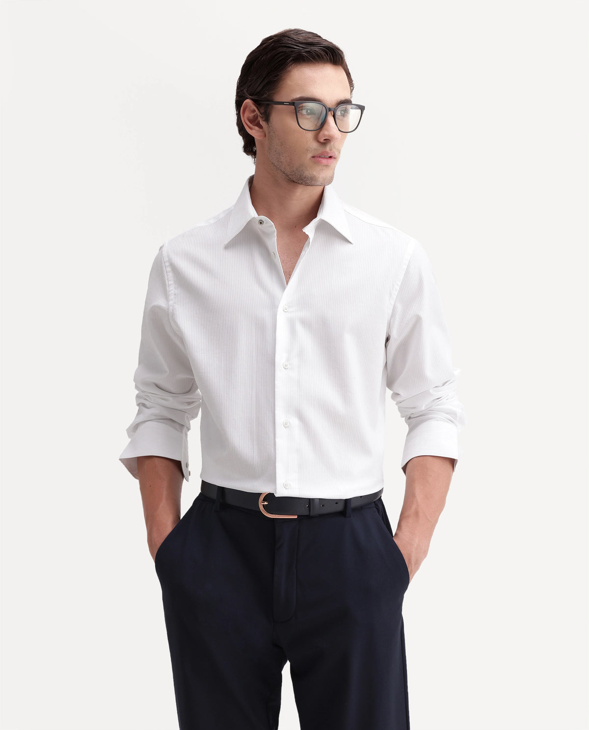 Rare Rabbit Men's Fable White Cotton Button Regular Fit Striped Shirt