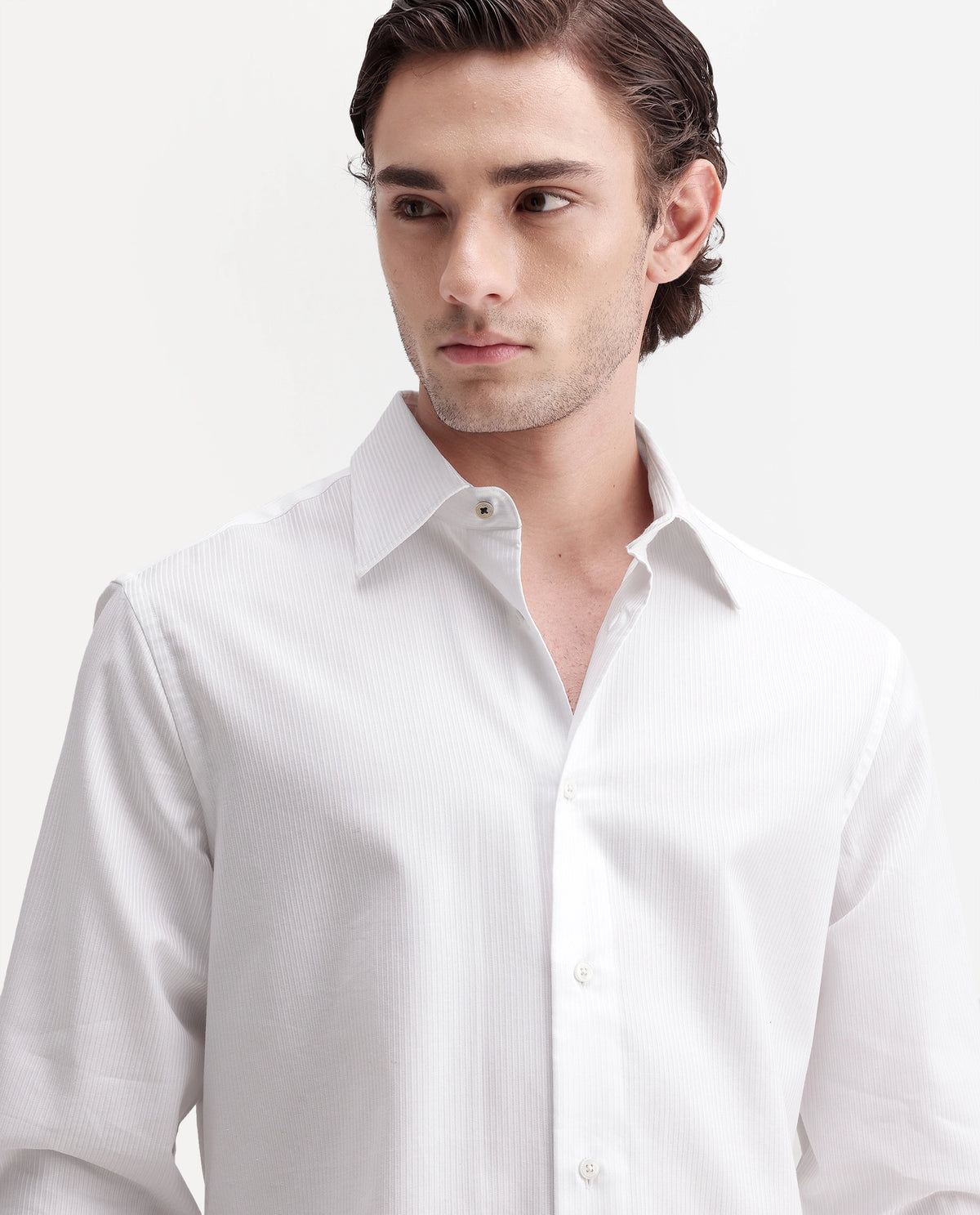 Rare Rabbit Men's Fable White Cotton Button Regular Fit Striped Shirt