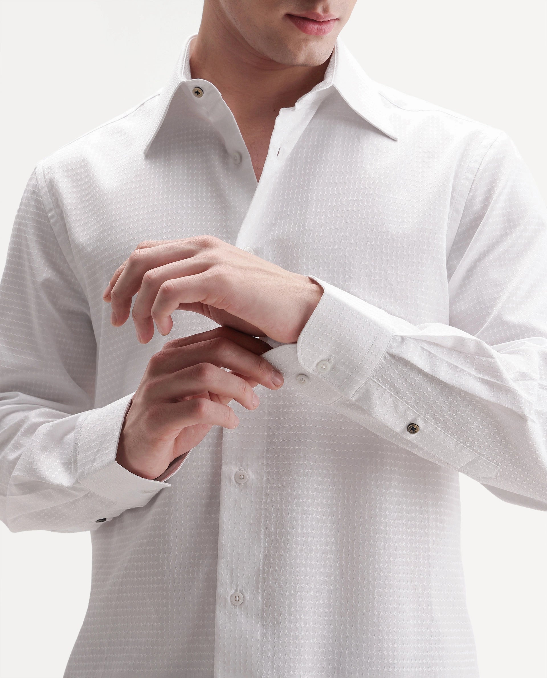 Rare Rabbit Men's Alder White Cotton Button Regular Fit Plain Shirt