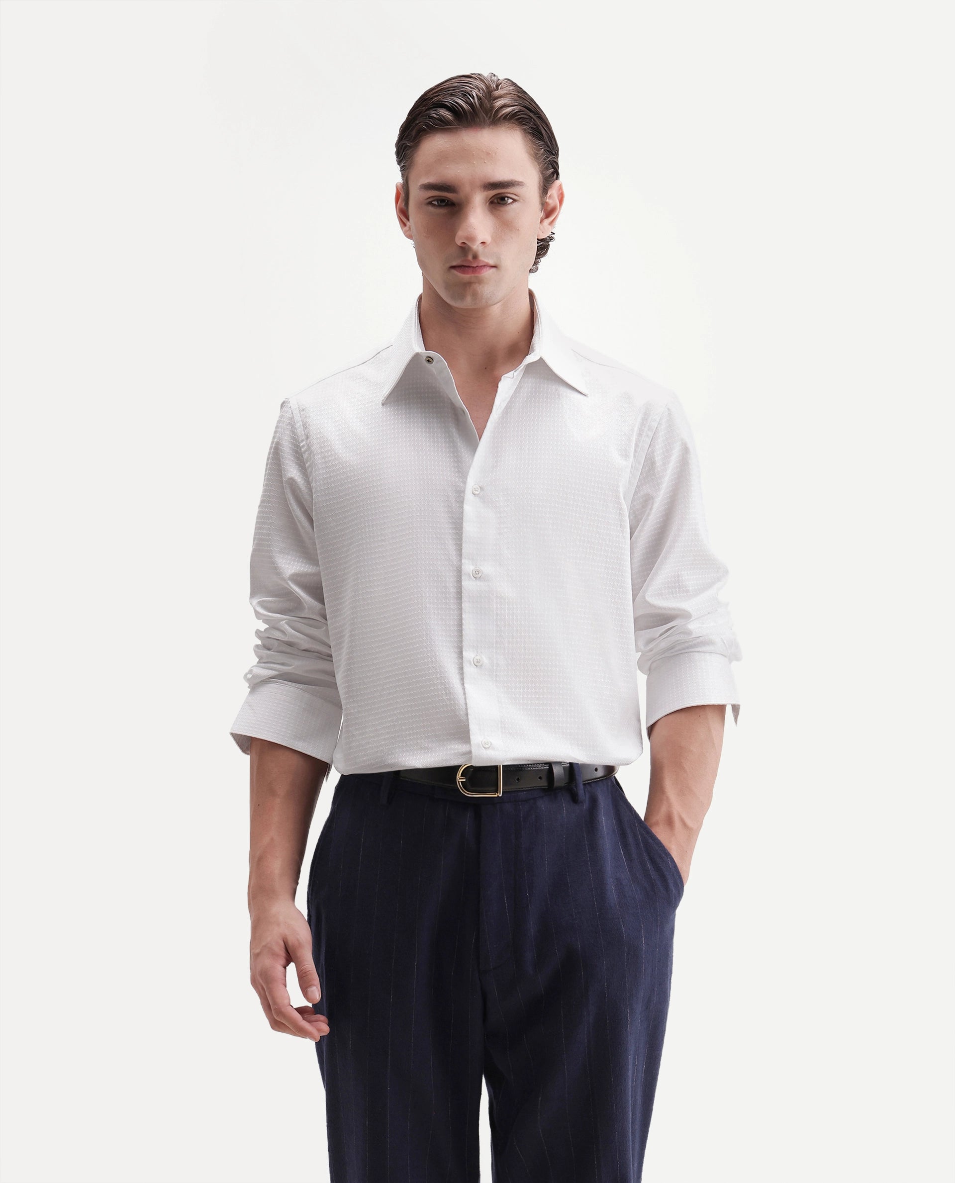 Rare Rabbit Men's Alder White Cotton Button Regular Fit Plain Shirt