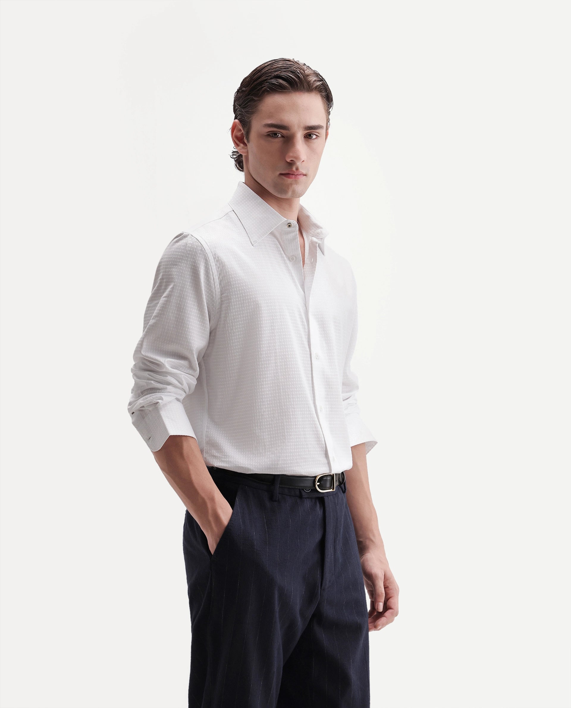 Rare Rabbit Men's Alder White Cotton Button Regular Fit Plain Shirt