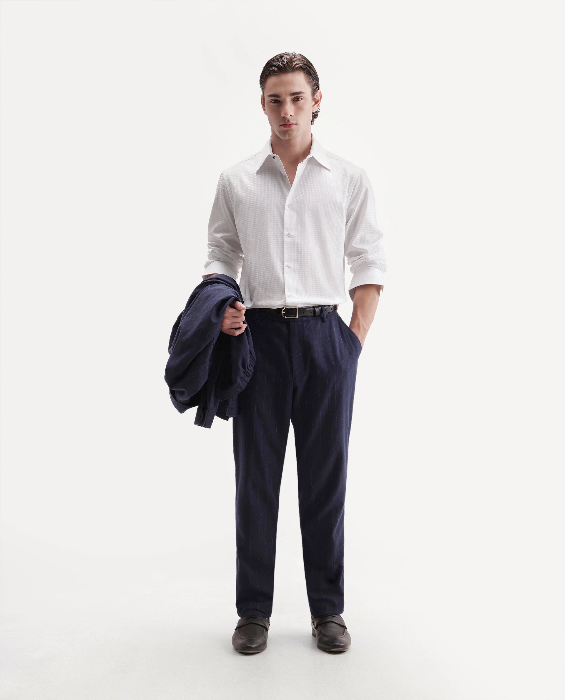Rare Rabbit Men's Alder White Cotton Button Regular Fit Plain Shirt