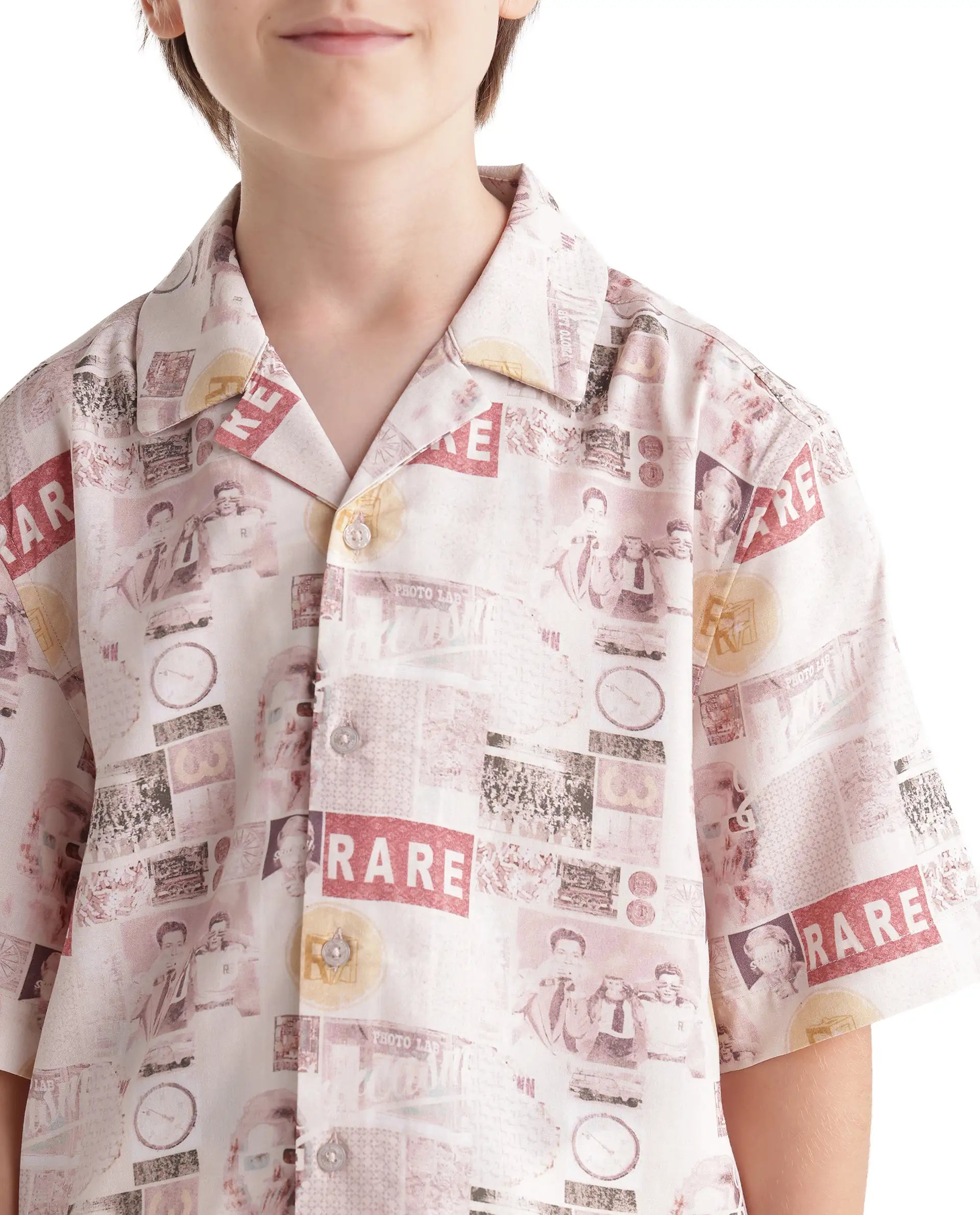Rare Ones Kids Hage-26 Beige Cotton Blend Fabric Button Closure Digital Print Shirt