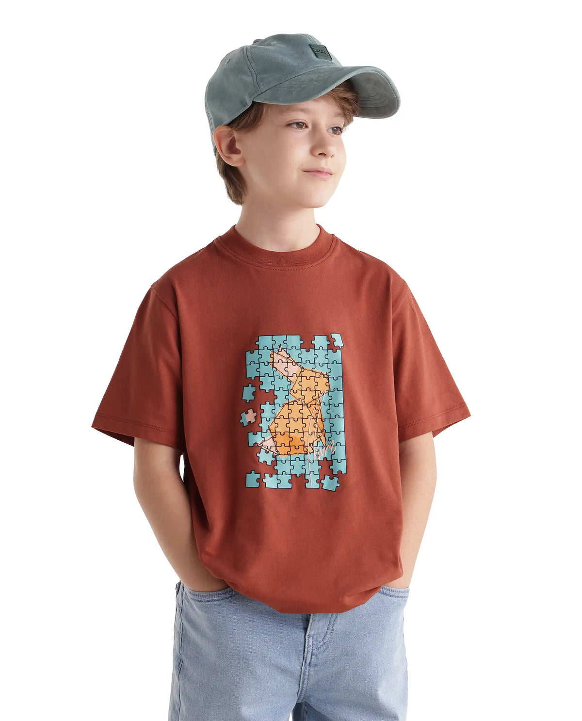 Rare Ones Kids Alarc Rust Cotton Blend Fabric Pull-On Regular Fit Graphic Print T-Shirt