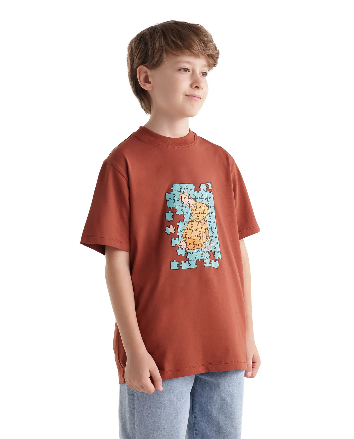 Rare Ones Kids Alarc Rust Cotton Blend Fabric Pull-On Regular Fit Graphic Print T-Shirt