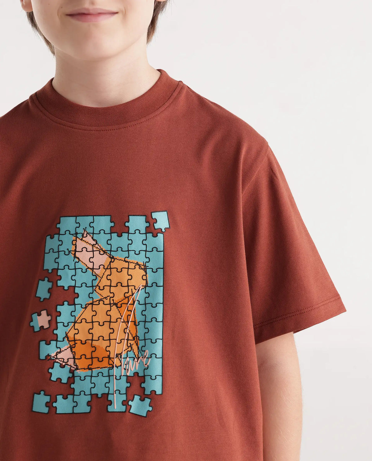Rare Ones Kids Alarc Rust Cotton Blend Fabric Pull-On Regular Fit Graphic Print T-Shirt