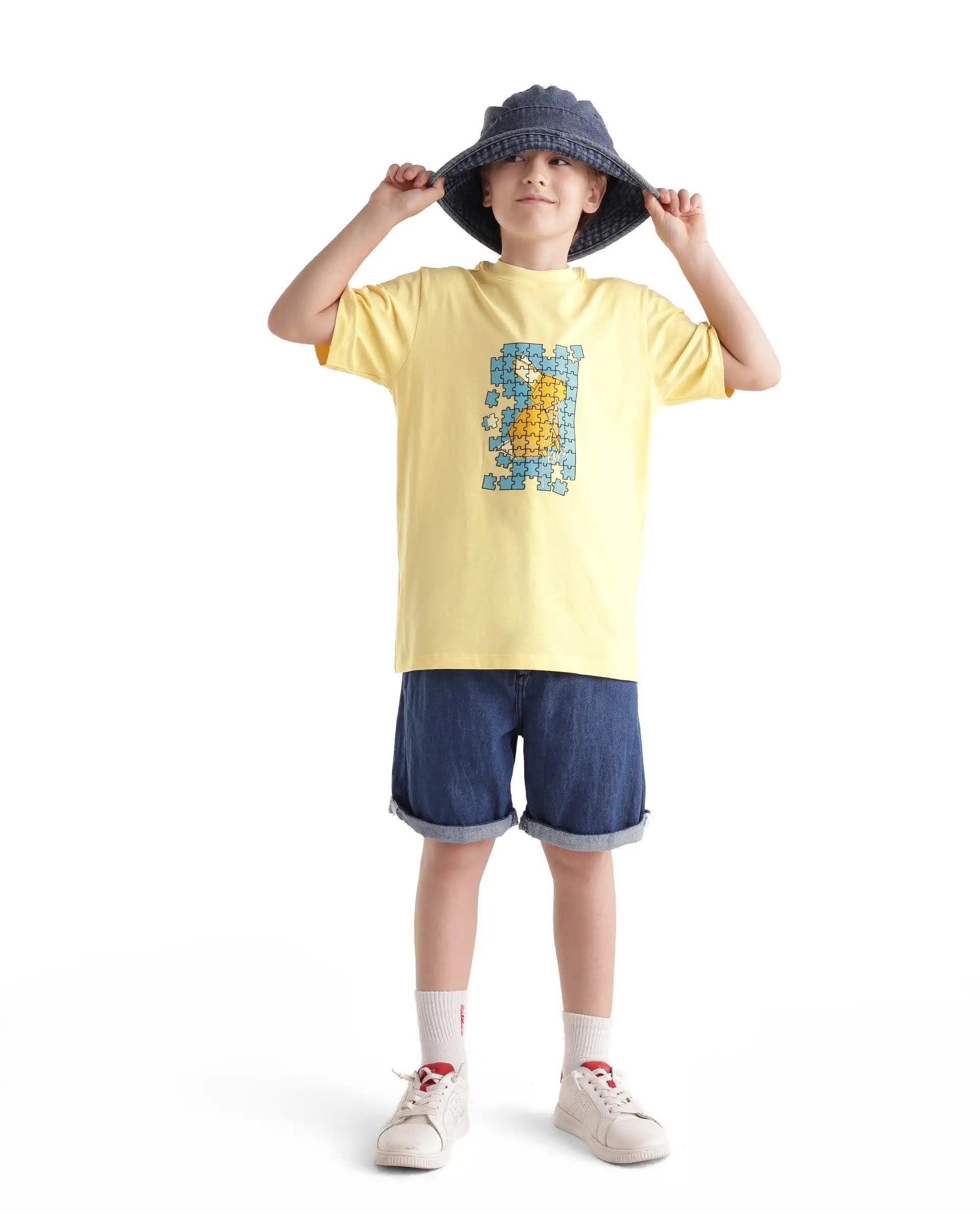 Rare Ones Kids Alarc Light Yellow Cotton Blend Fabric Pull-On Regular Fit Graphic Print T-Shirt