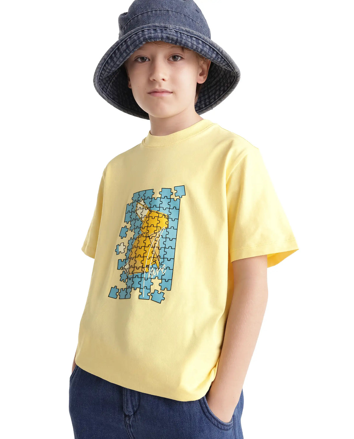 Rare Ones Kids Alarc Light Yellow Cotton Blend Fabric Pull-On Regular Fit Graphic Print T-Shirt