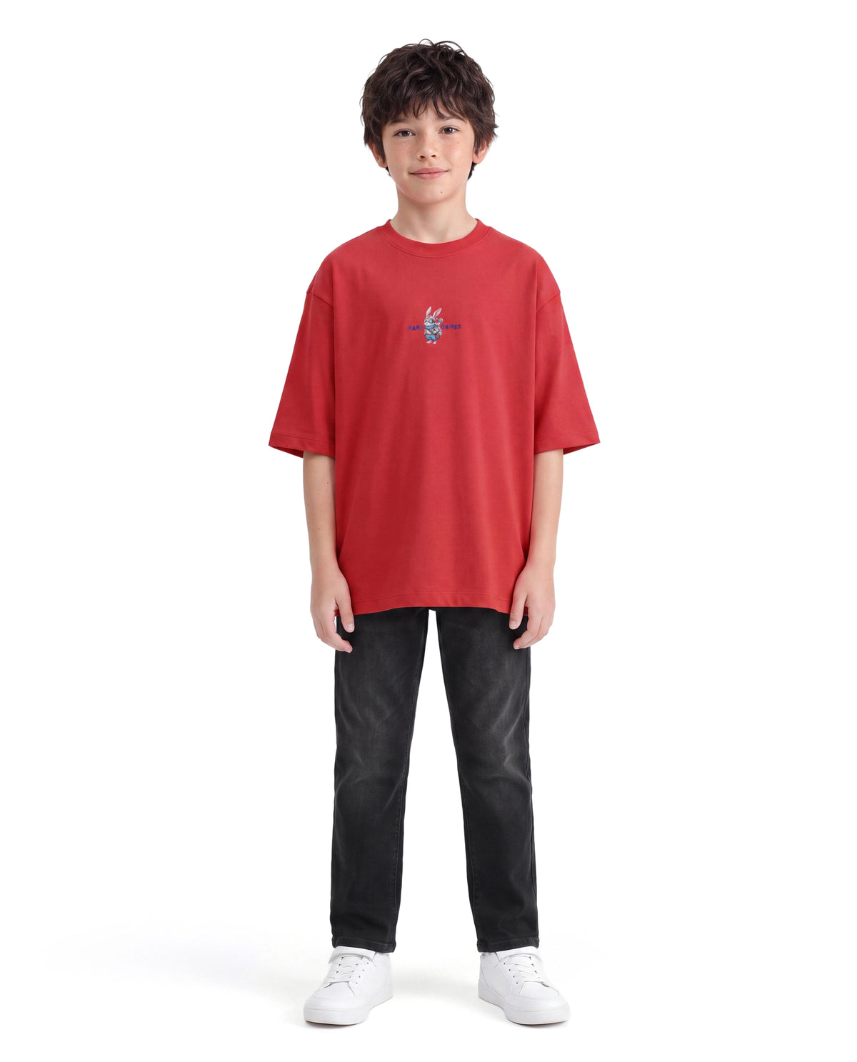 Rare Ones Kids Cano Red Cotton Fabric Pull-On Oversized Fit Graphic Print T-Shirt
