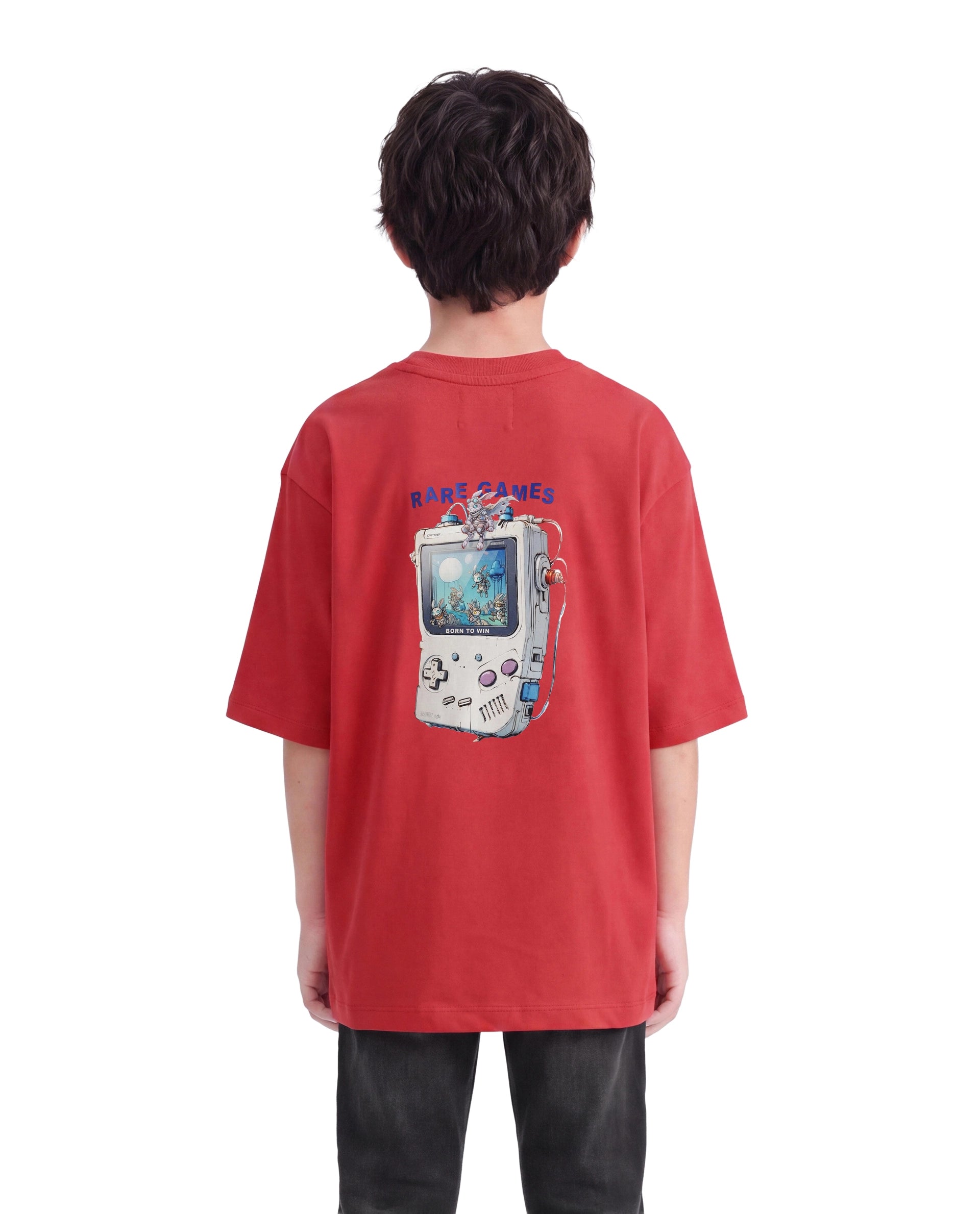 Rare Ones Kids Cano Red Cotton Fabric Pull-On Oversized Fit Graphic Print T-Shirt