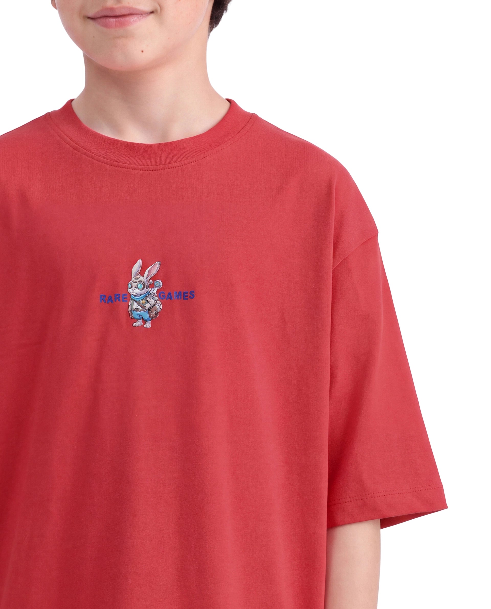 Rare Ones Kids Cano Red Cotton Fabric Pull-On Oversized Fit Graphic Print T-Shirt