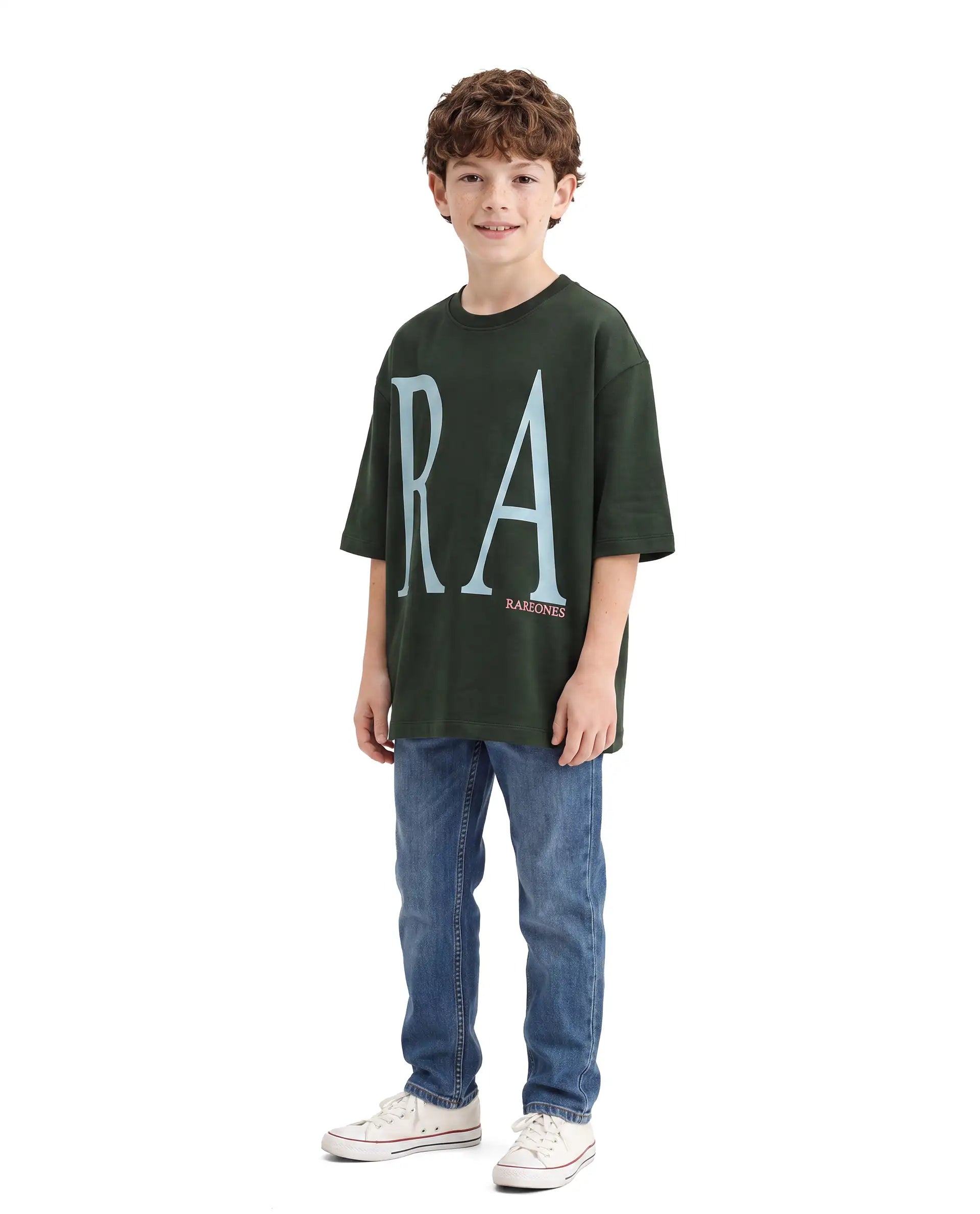 Rare Ones Kids Elton Green Cotton Blend Fabric Pull-On Oversized Fit Printed T-Shirt