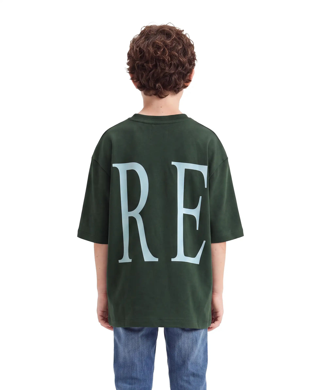 Rare Ones Kids Elton Green Cotton Blend Fabric Pull-On Oversized Fit Printed T-Shirt