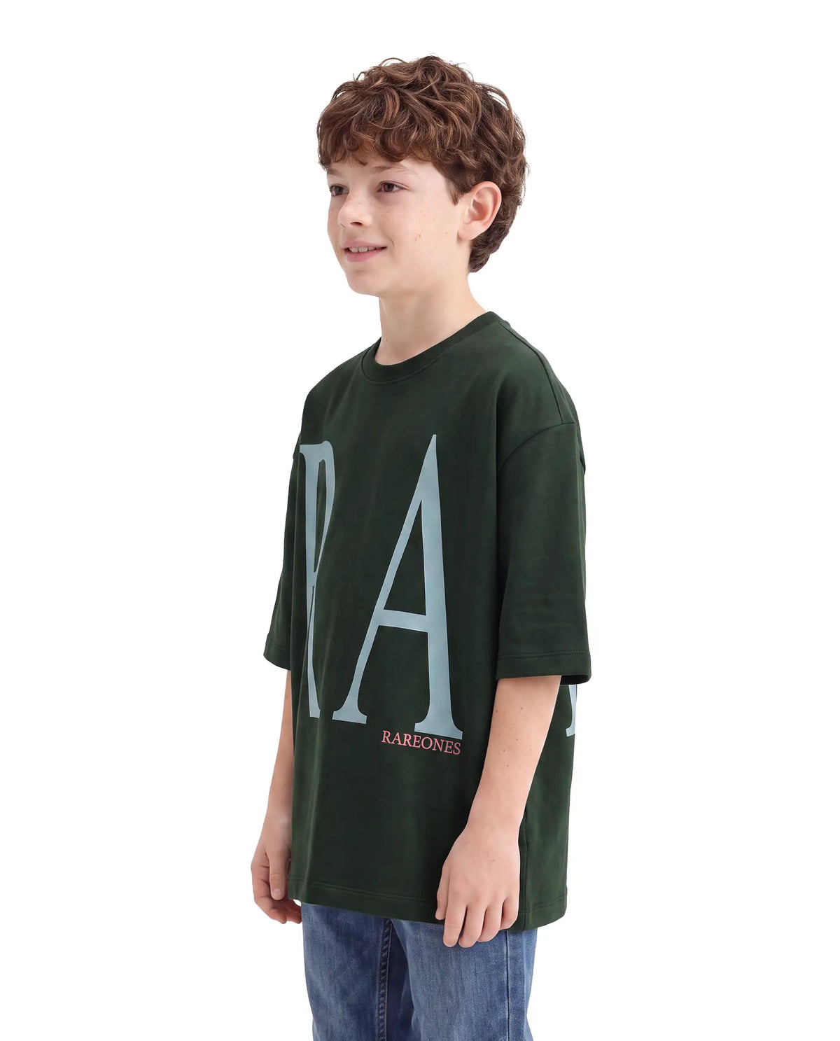Rare Ones Kids Elton Green Cotton Blend Fabric Pull-On Oversized Fit Printed T-Shirt