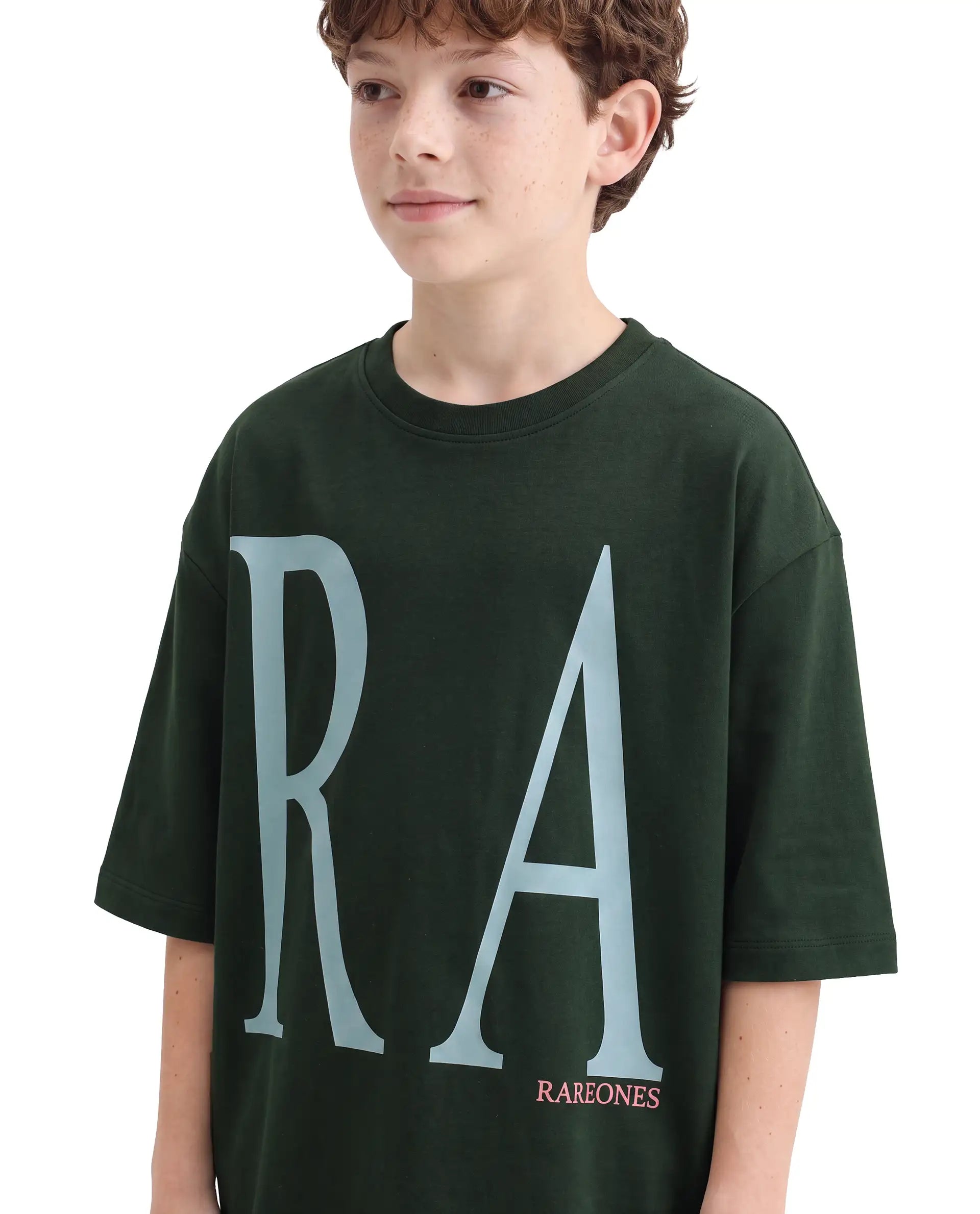 Rare Ones Kids Elton Green Cotton Blend Fabric Pull-On Oversized Fit Printed T-Shirt