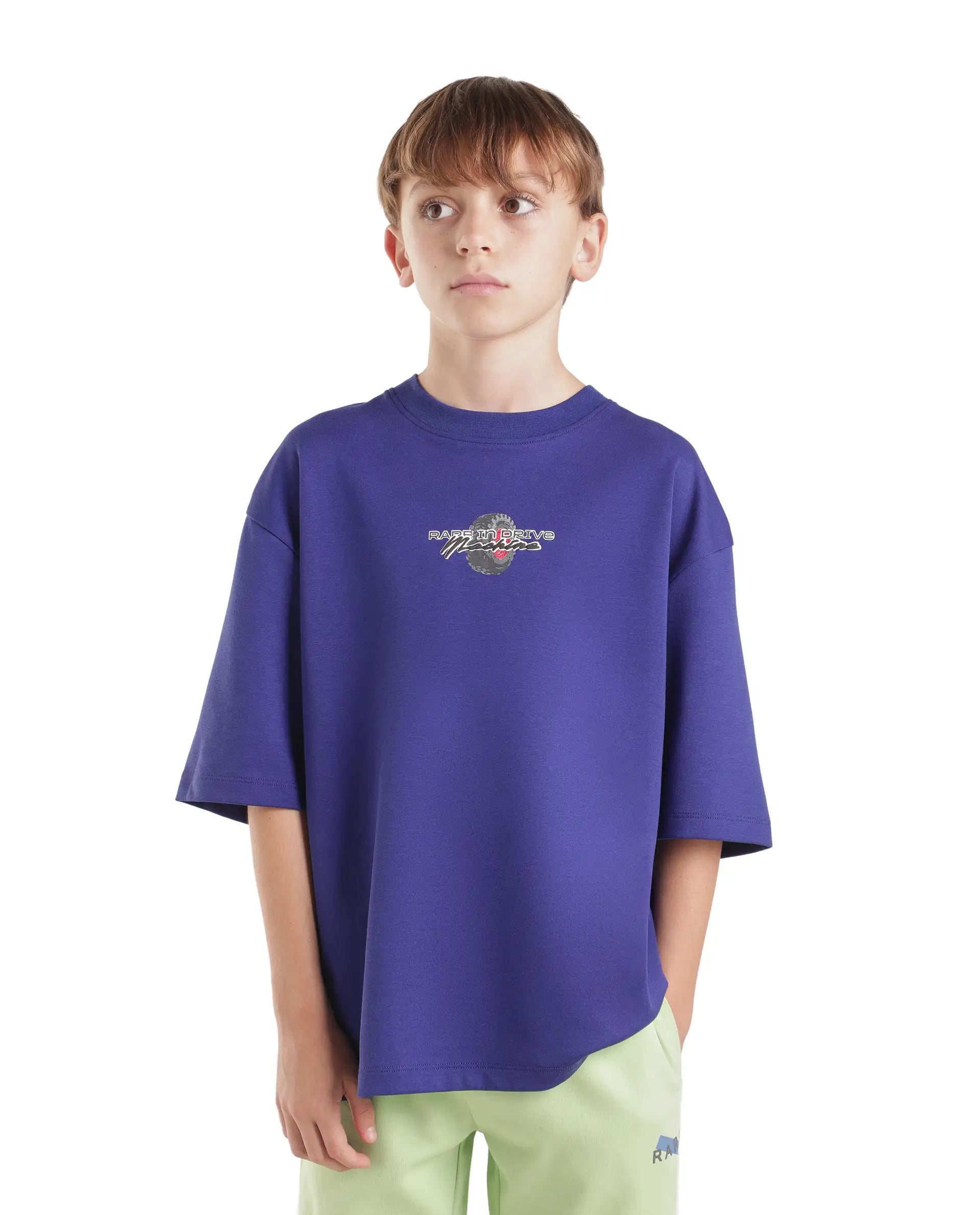 Rare Ones Kids Jamz Dark Purple Cotton Blend Fabric Pull-On Oversized Fit Graphic Print T-Shirt