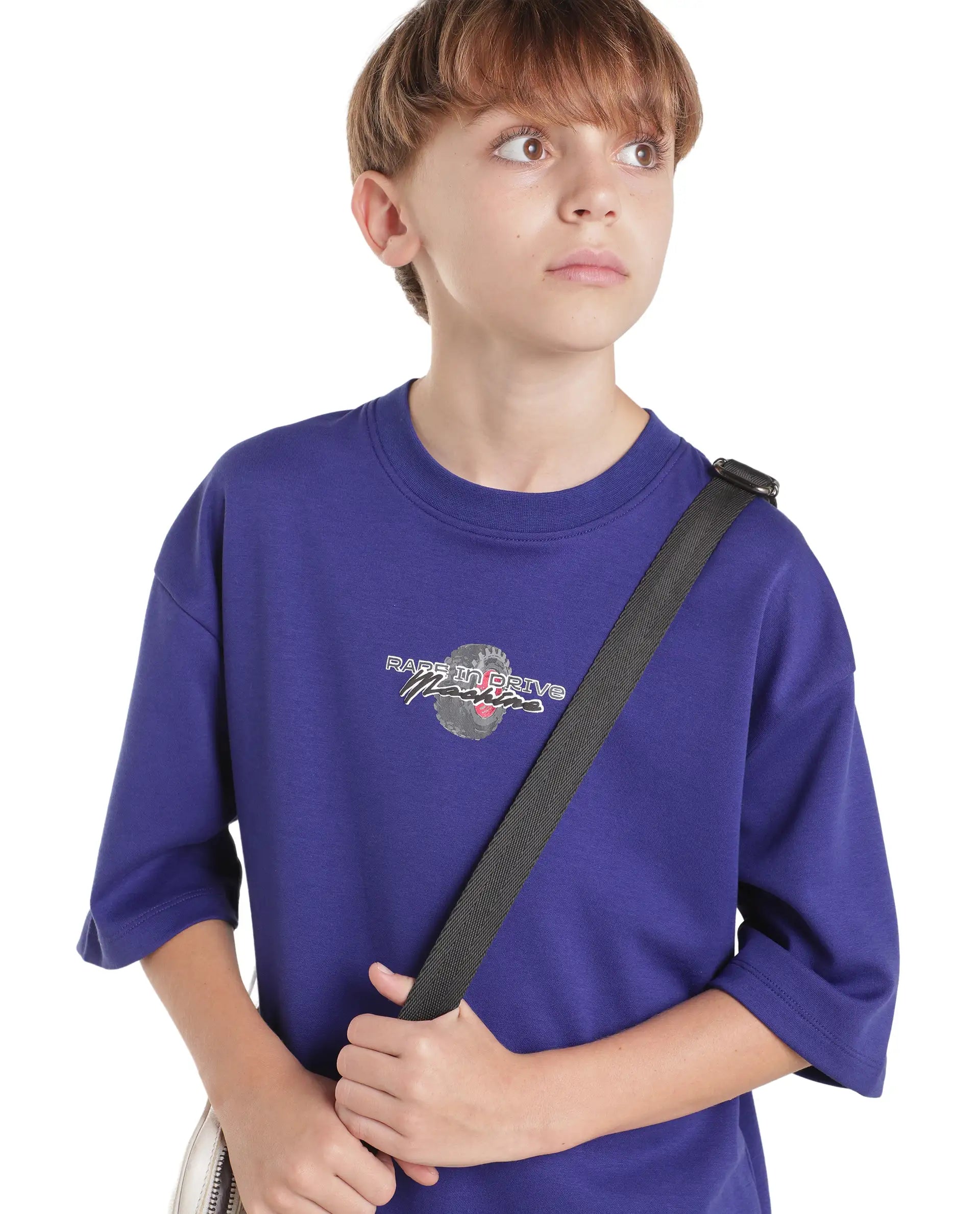 Rare Ones Kids Jamz Dark Purple Cotton Blend Fabric Pull-On Oversized Fit Graphic Print T-Shirt