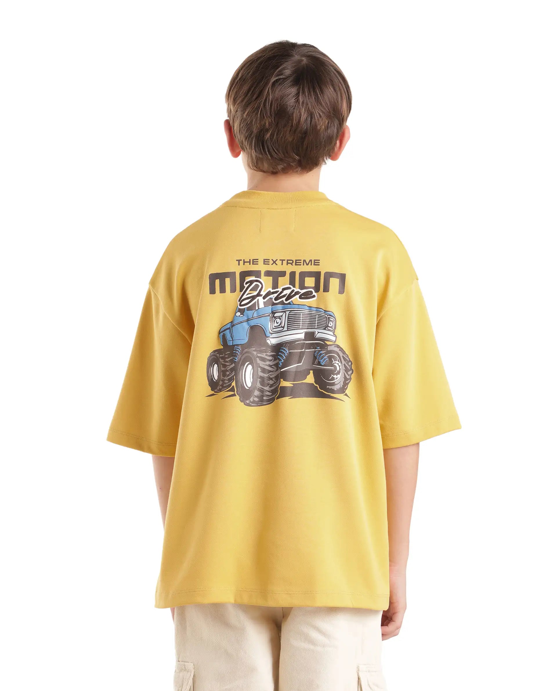 Rare Ones Kids Jamz Yellow Cotton Blend Fabric Pull-On Oversized Fit Graphic Print T-Shirt