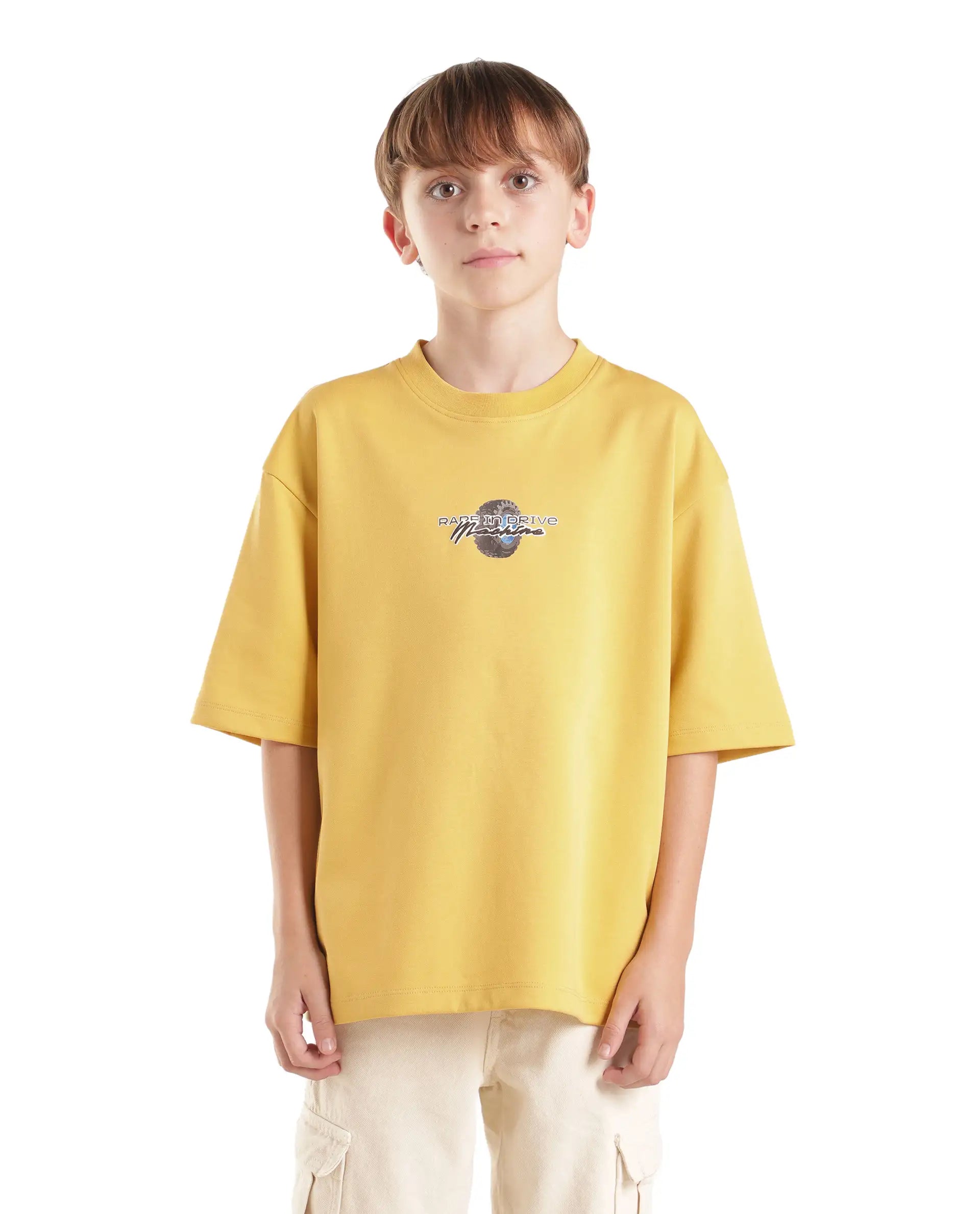 Rare Ones Kids Jamz Yellow Cotton Blend Fabric Pull-On Oversized Fit Graphic Print T-Shirt