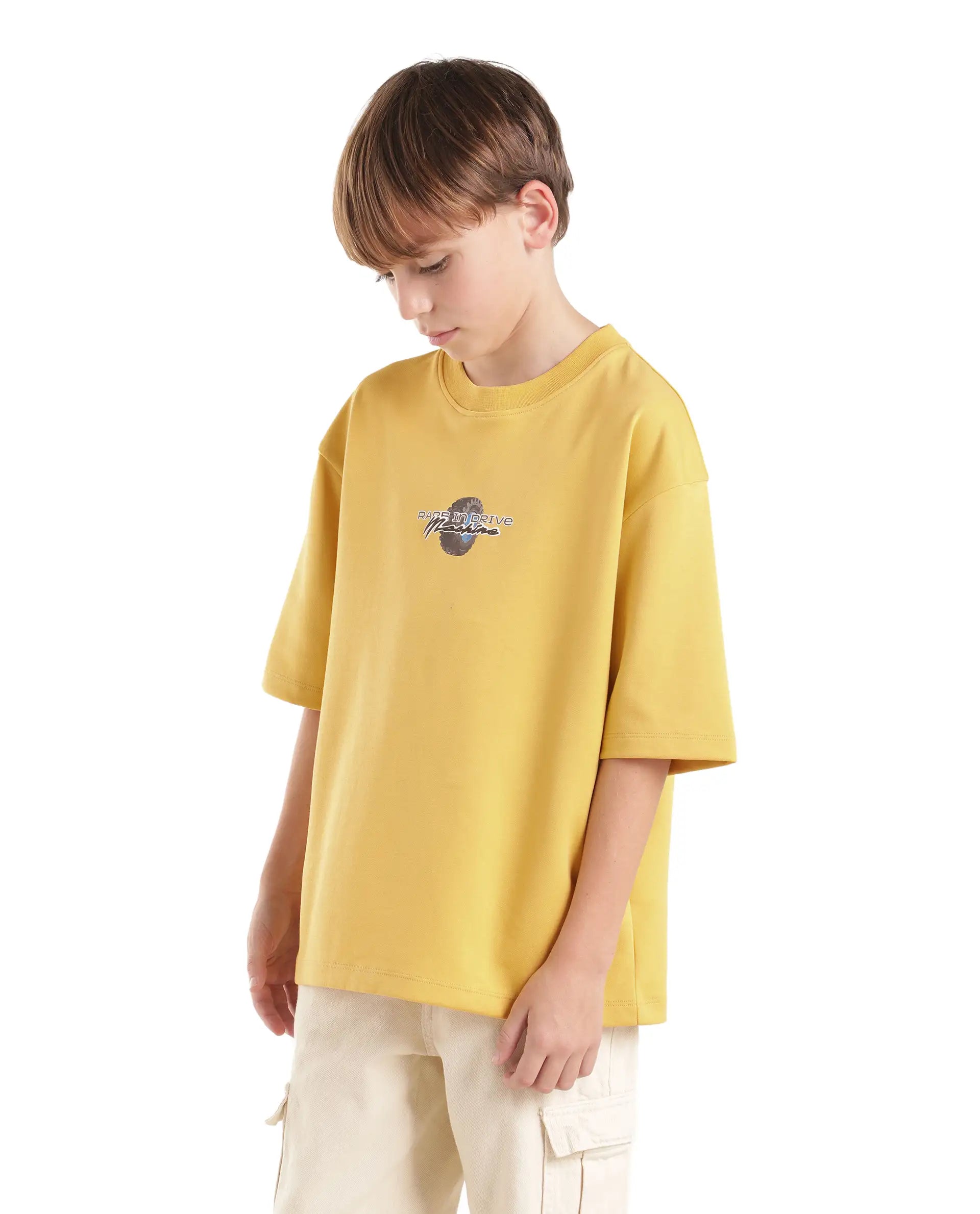 Rare Ones Kids Jamz Yellow Cotton Blend Fabric Pull-On Oversized Fit Graphic Print T-Shirt