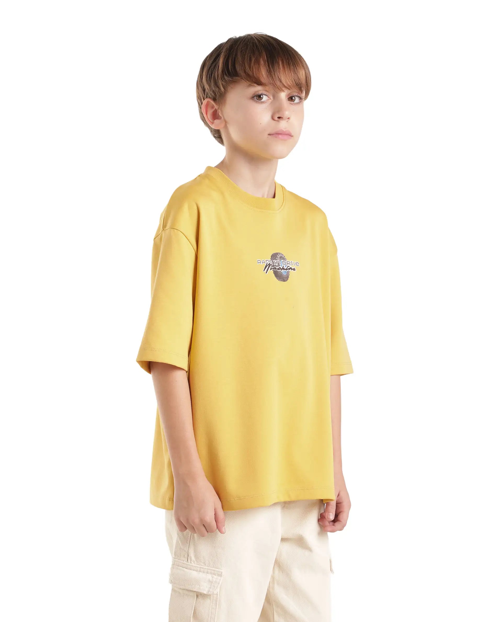 Rare Ones Kids Jamz Yellow Cotton Blend Fabric Pull-On Oversized Fit Graphic Print T-Shirt