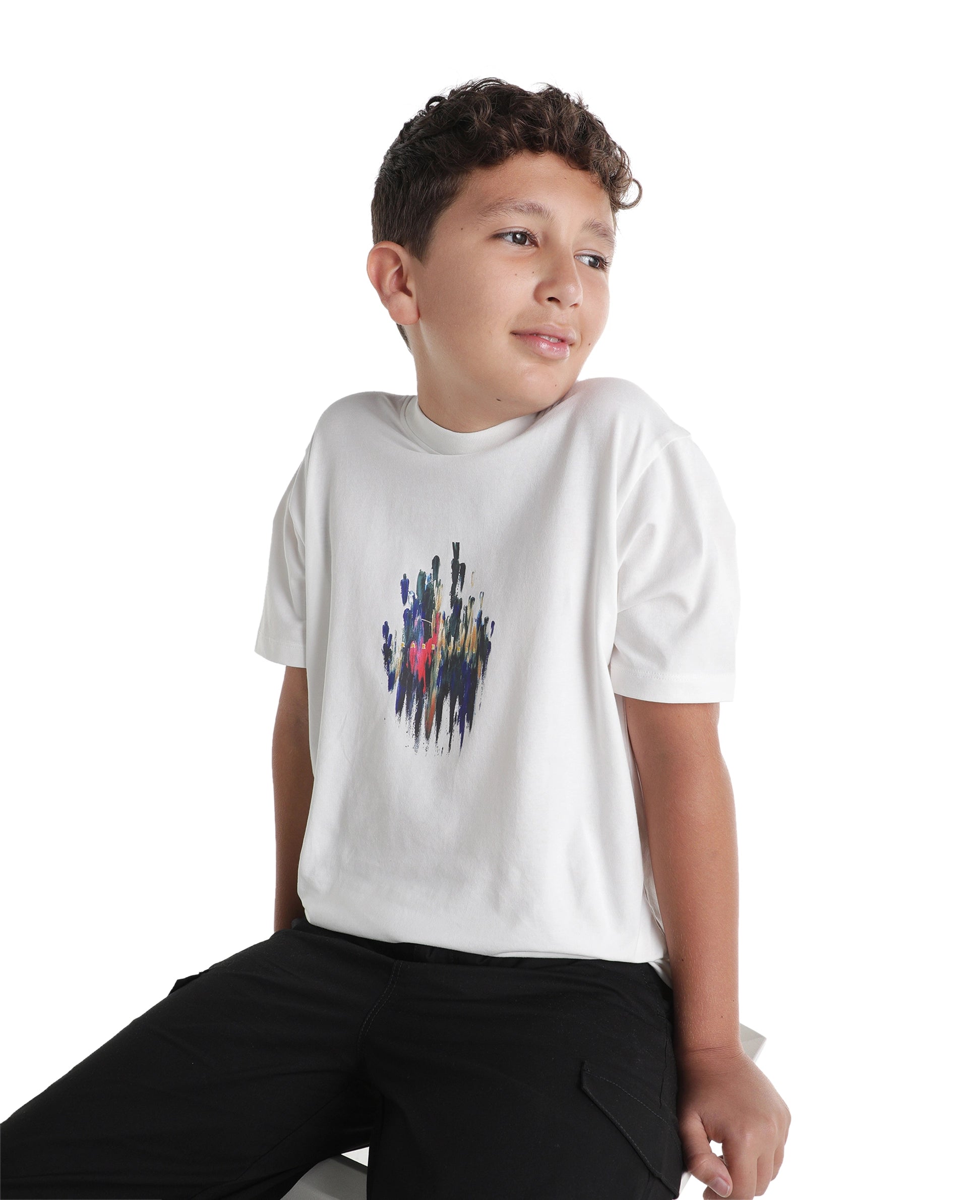 Rare Ones Kids Knight-k Off White Cotton Blend Fabric Pull-On Regular Fit Printed T-Shirt