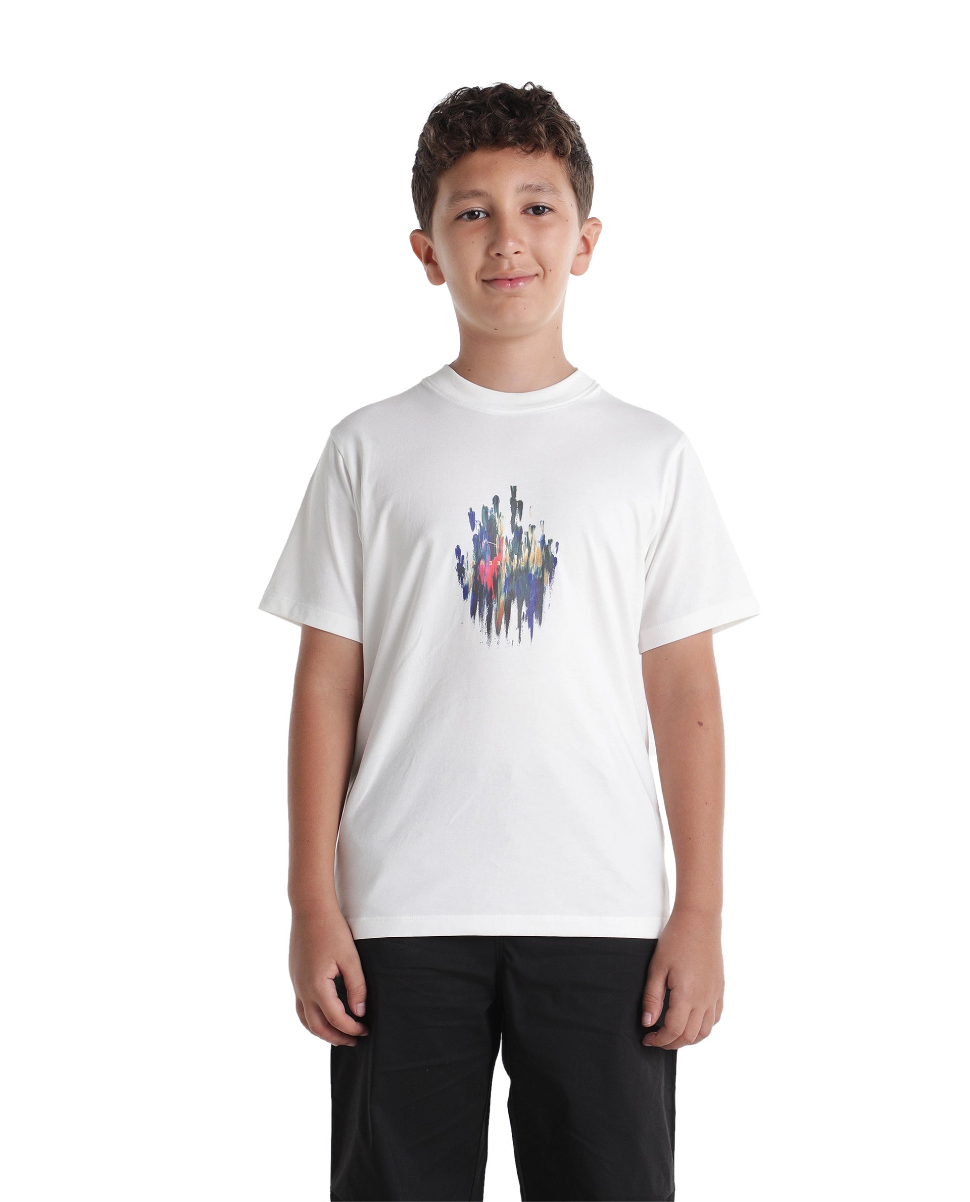 Rare Ones Kids Knight-k Off White Cotton Blend Fabric Pull-On Regular Fit Printed T-Shirt