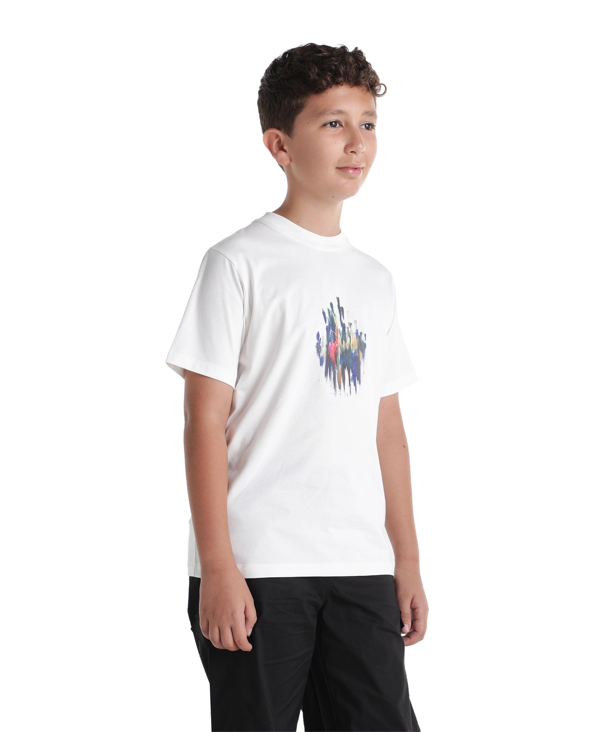 Rare Ones Kids Knight-k Off White Cotton Blend Fabric Pull-On Regular Fit Printed T-Shirt