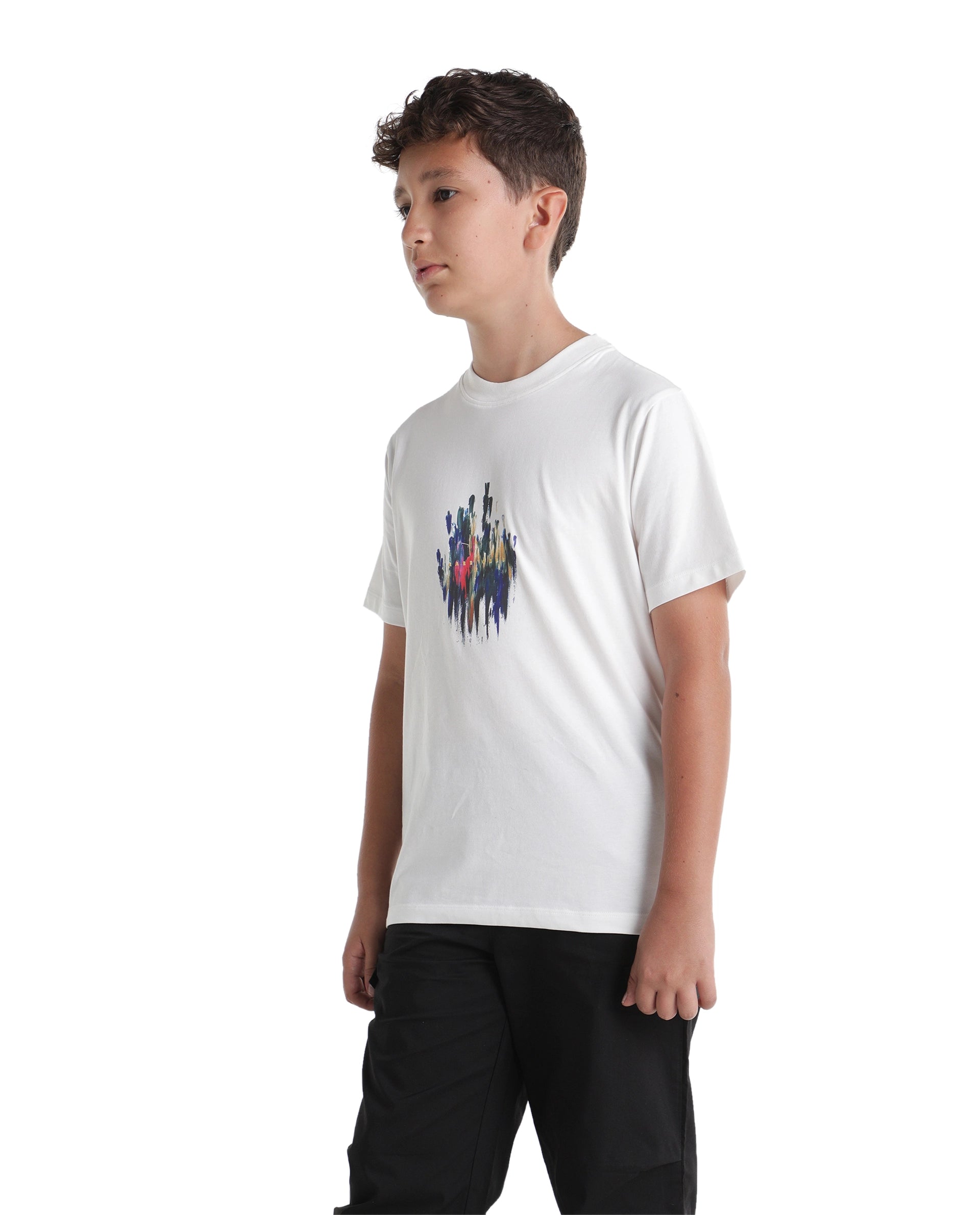 Rare Ones Kids Knight-k Off White Cotton Blend Fabric Pull-On Regular Fit Printed T-Shirt