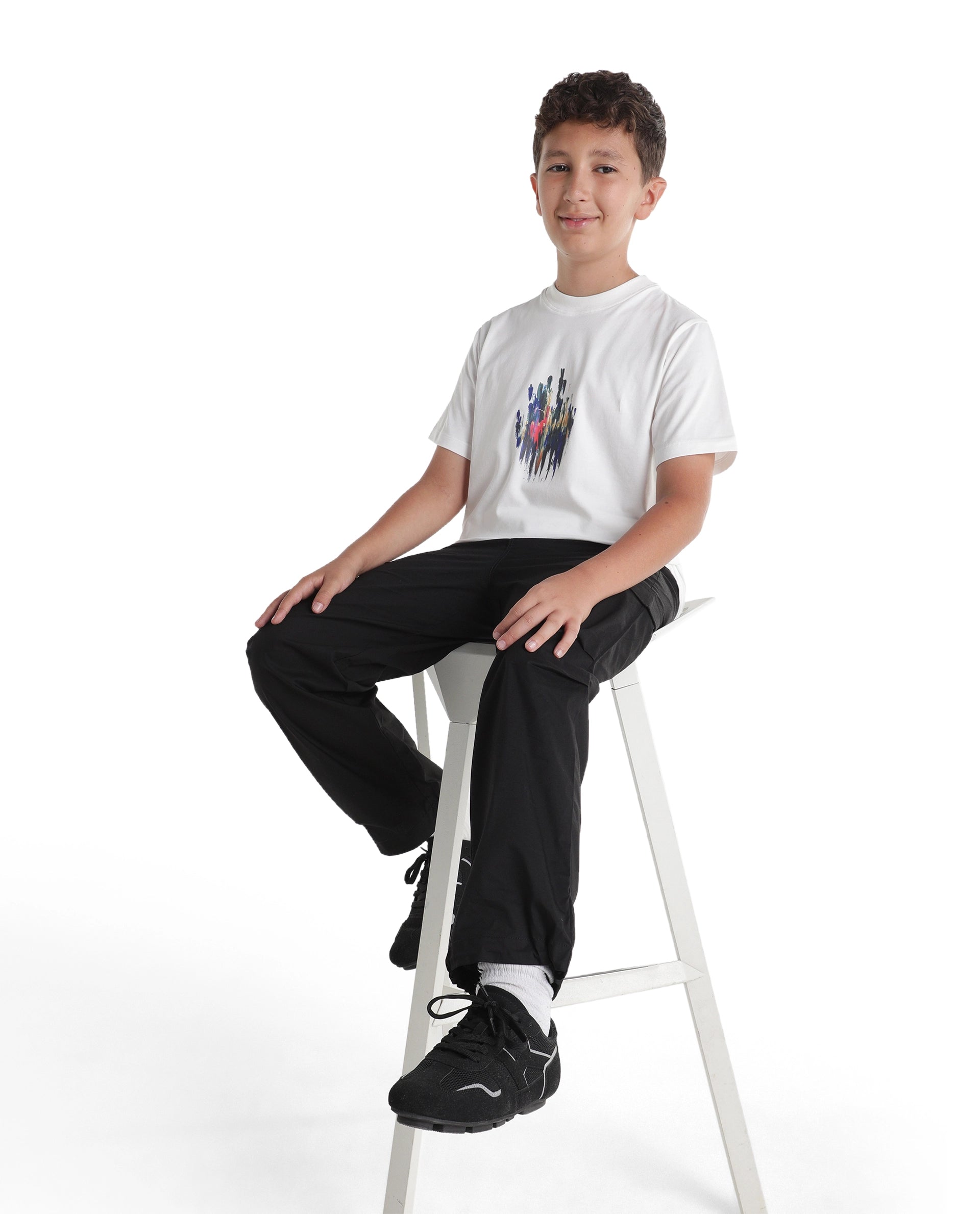 Rare Ones Kids Knight-k Off White Cotton Blend Fabric Pull-On Regular Fit Printed T-Shirt