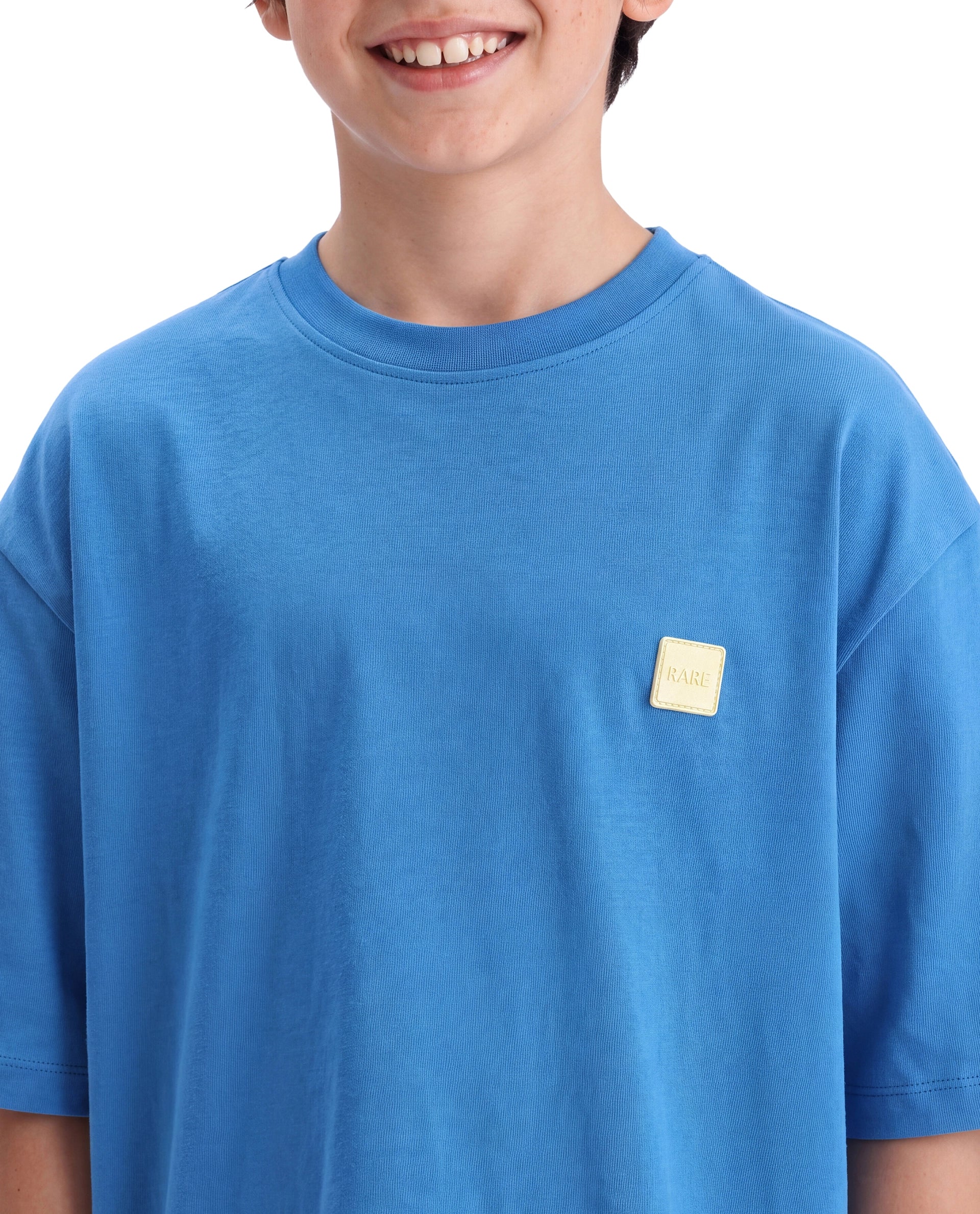 Rare Ones Kids Merc-26 Blue Cotton Fabric Pull-On Oversized Fit Graphic Print T-Shirt