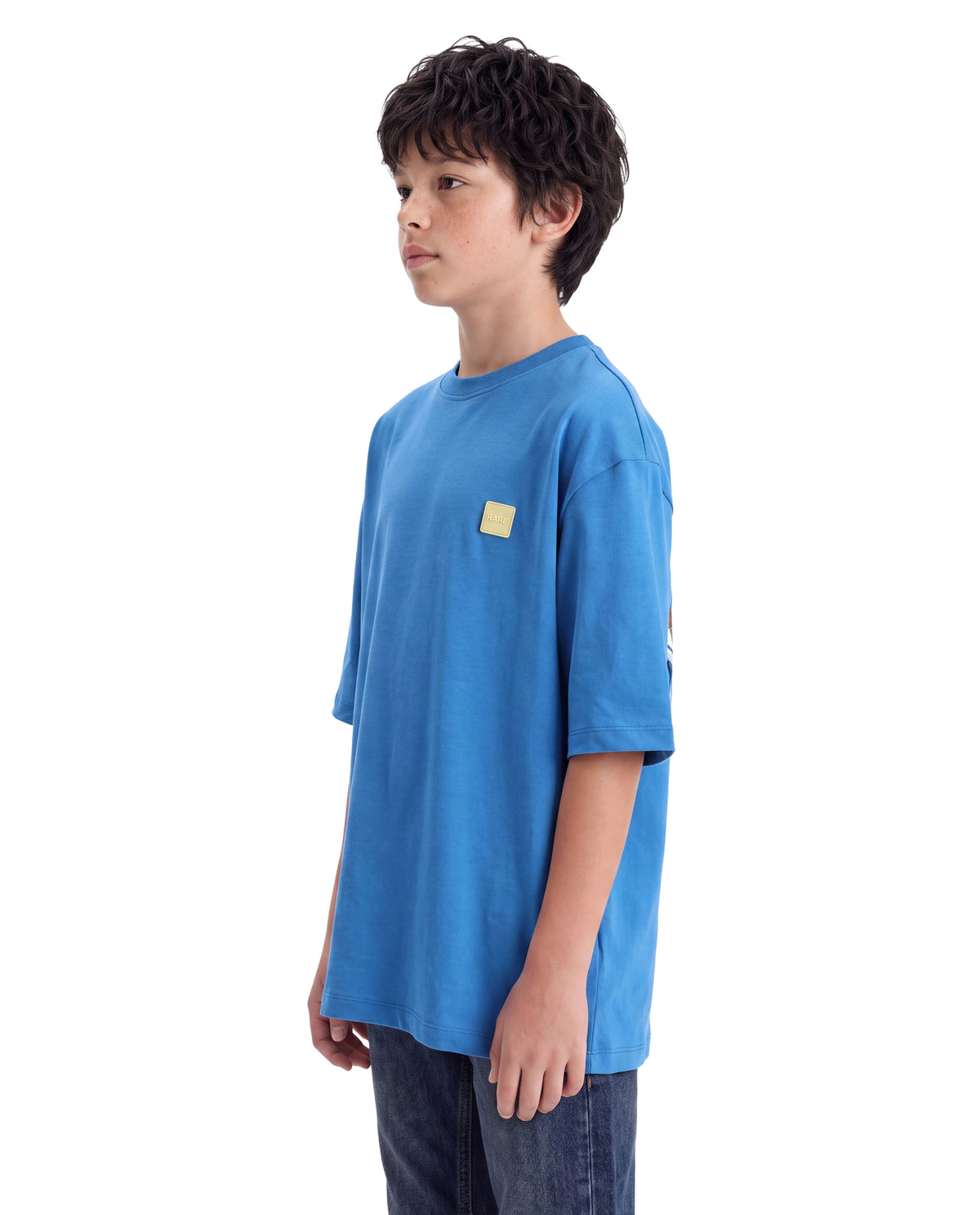 Rare Ones Kids Merc-26 Blue Cotton Fabric Pull-On Oversized Fit Graphic Print T-Shirt