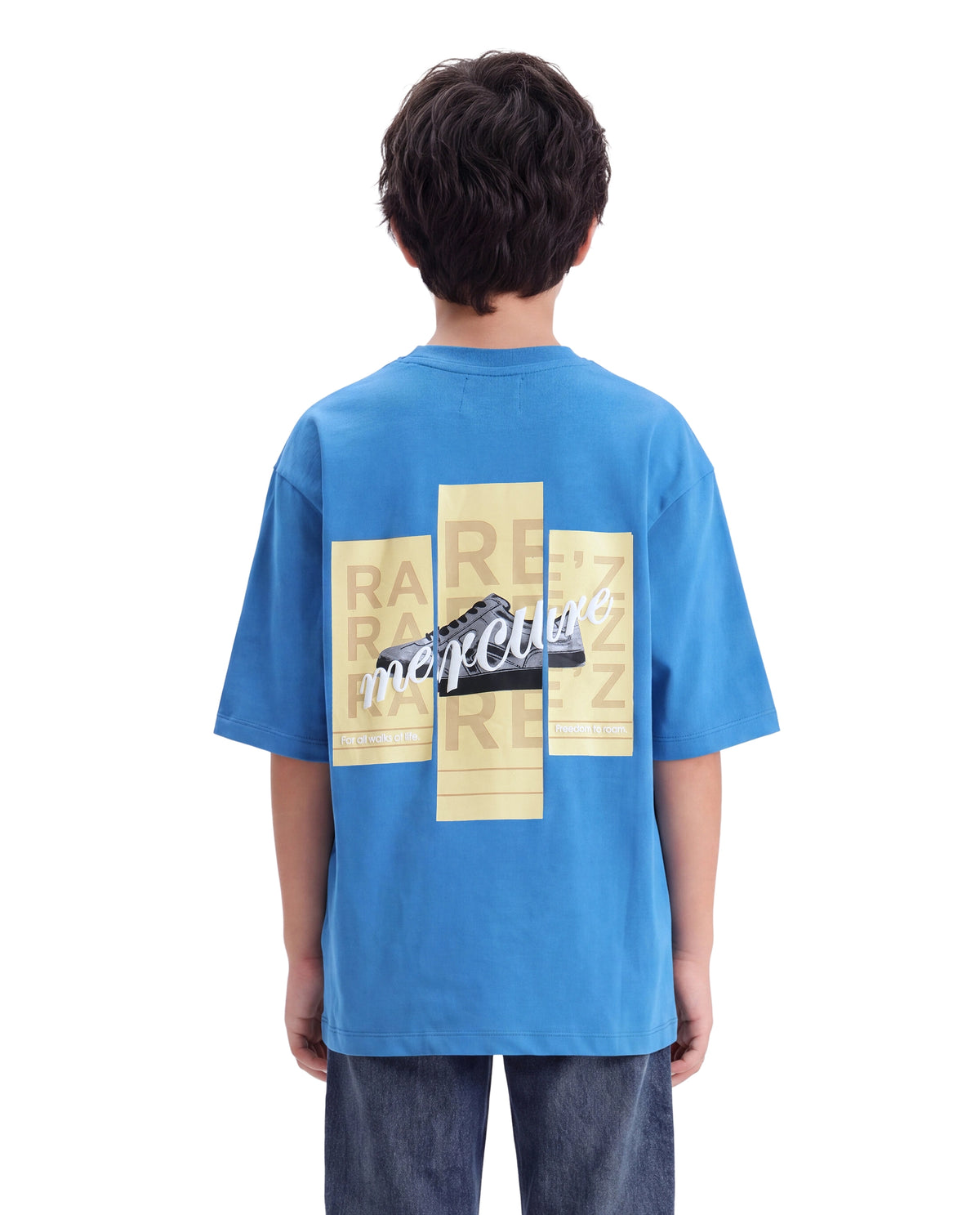Rare Ones Kids Merc-26 Blue Cotton Fabric Pull-On Oversized Fit Graphic Print T-Shirt