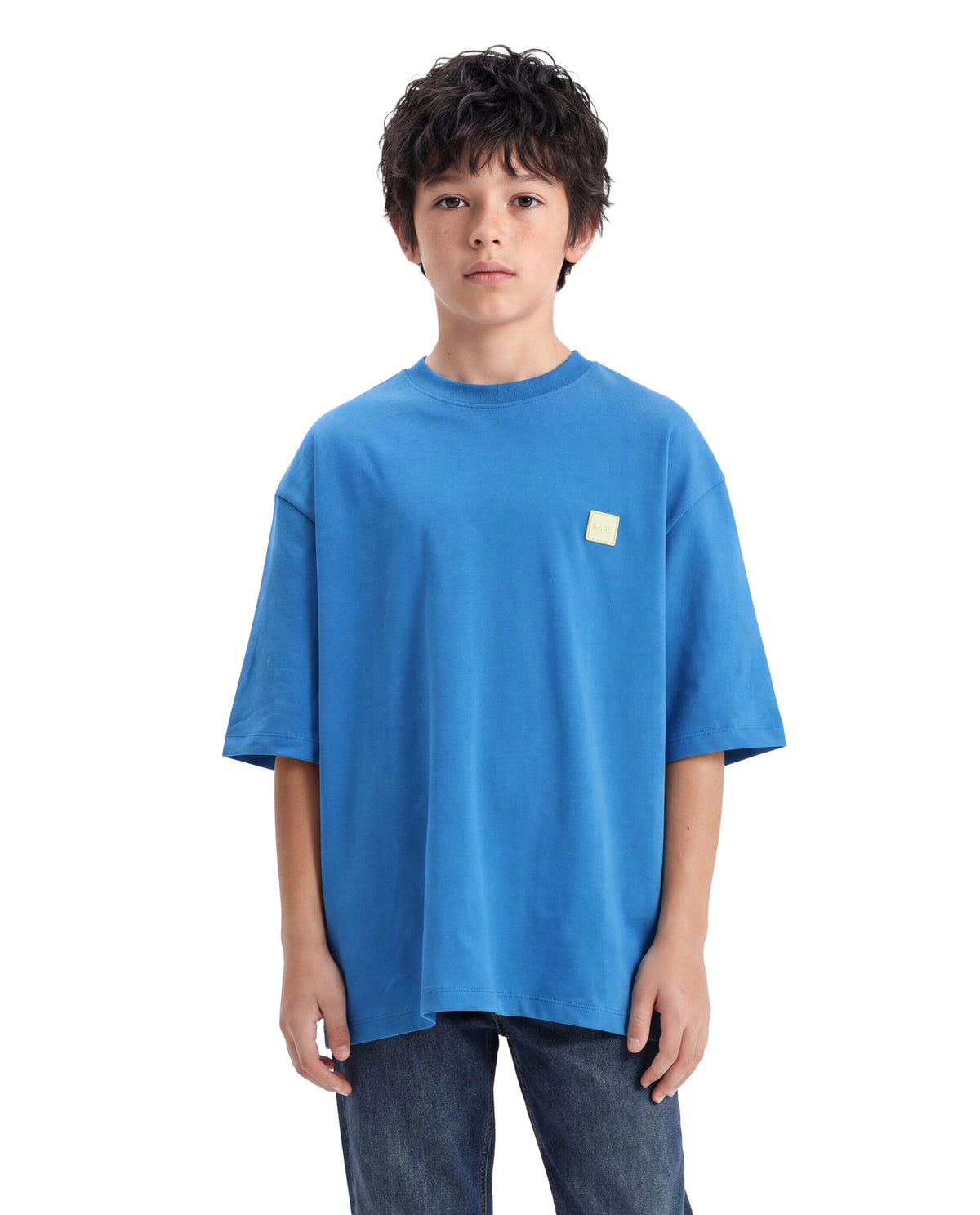 Rare Ones Kids Merc-26 Blue Cotton Fabric Pull-On Oversized Fit Graphic Print T-Shirt