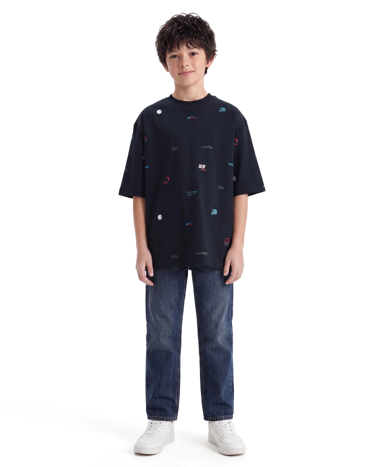 Rare Ones Kids Tygo Dark Navy Cotton Fabric Pull-On Oversized Fit Printed T-Shirt