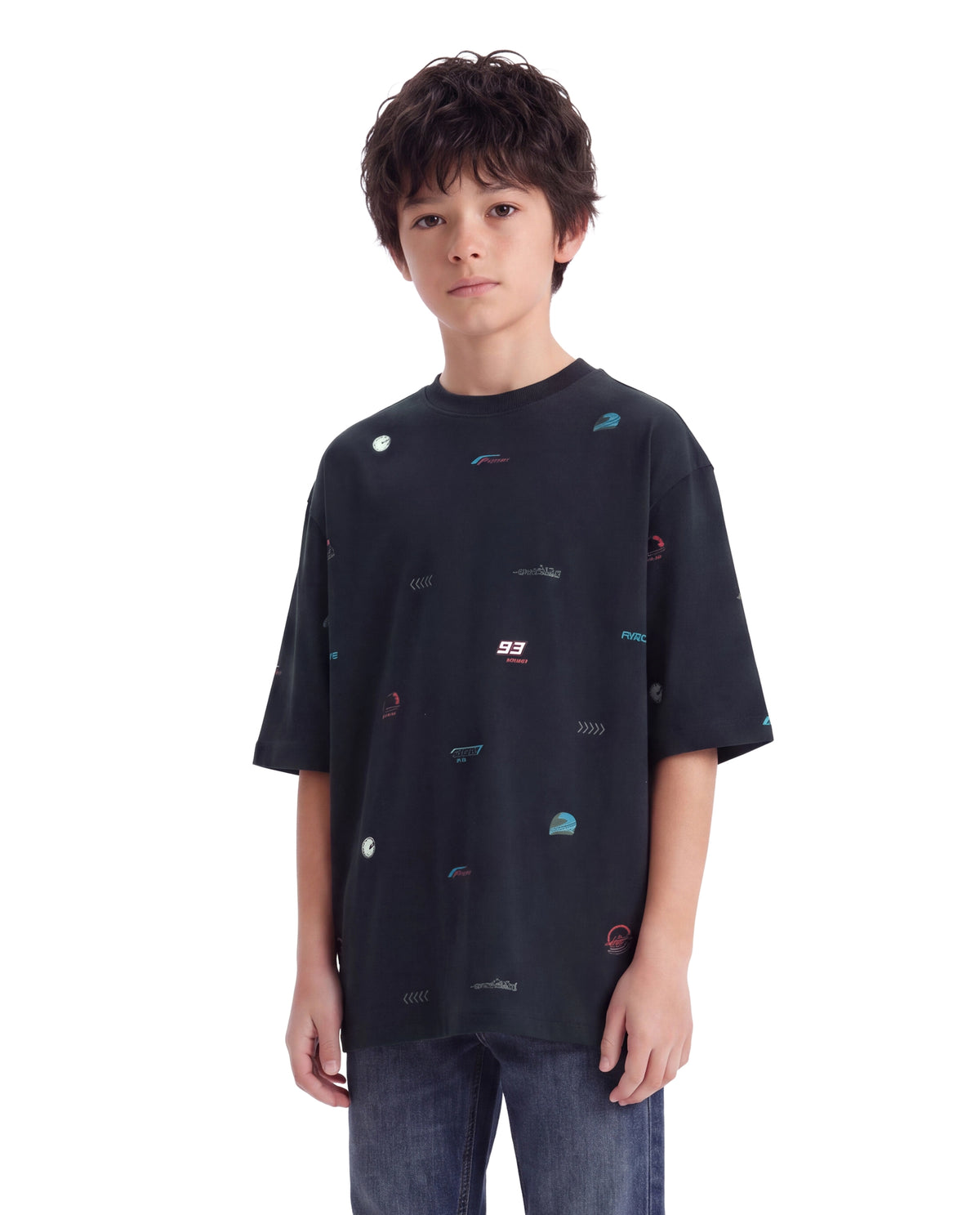Rare Ones Kids Tygo Dark Navy Cotton Fabric Pull-On Oversized Fit Printed T-Shirt