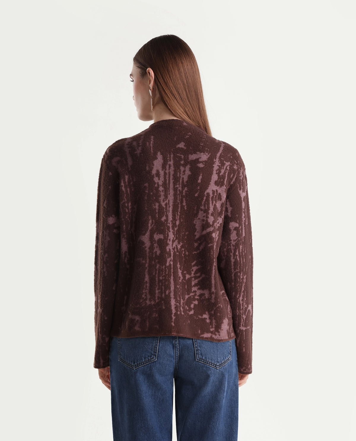 Rareism Women's Loddy Dark Brown Viscose Blend Pull-On Relaxed Fit Abstract Print Sweater - image 6