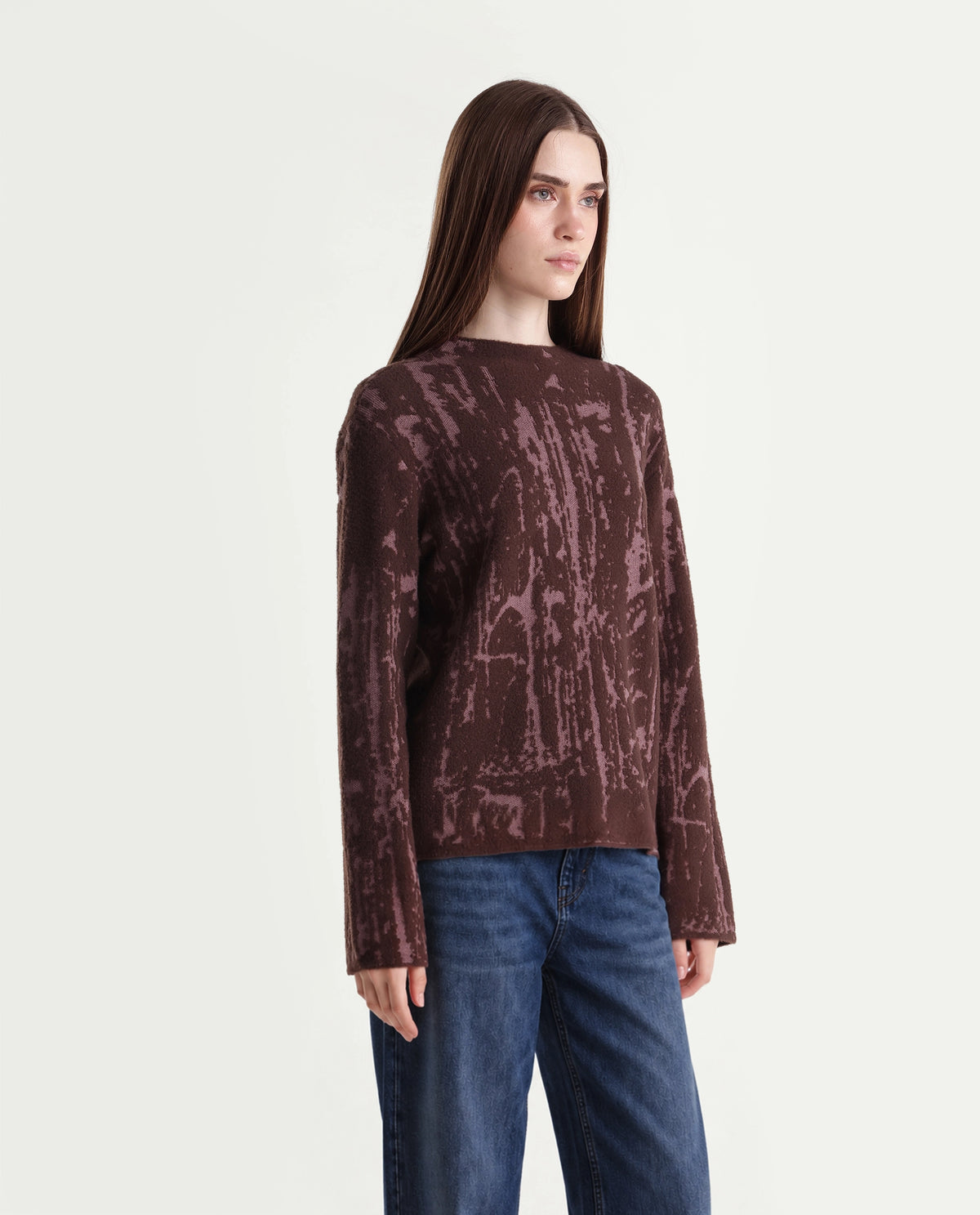 Rareism Women's Loddy Dark Brown Viscose Blend Pull-On Relaxed Fit Abstract Print Sweater - image 4
