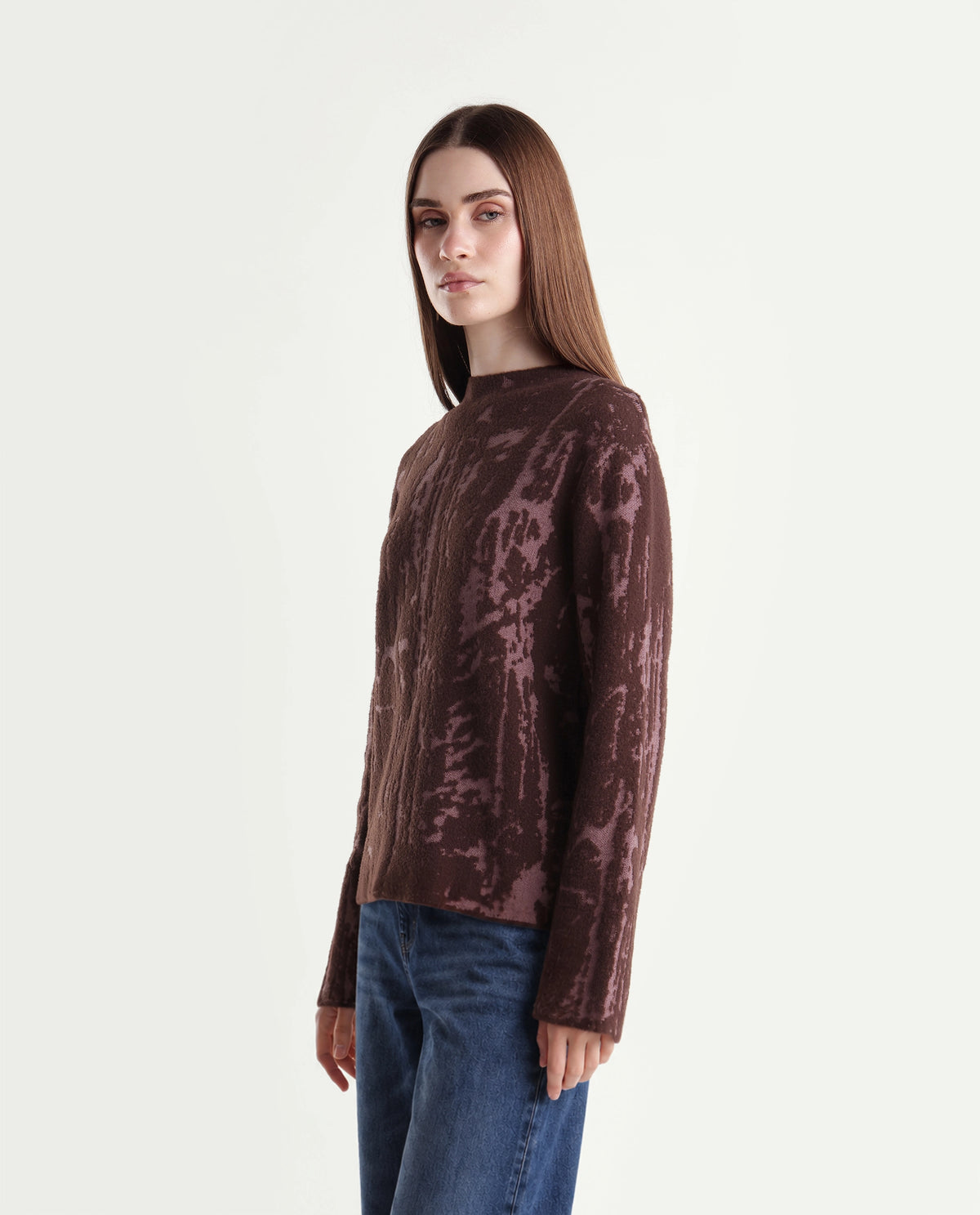 Rareism Women's Loddy Dark Brown Viscose Blend Pull-On Relaxed Fit Abstract Print Sweater - image 5