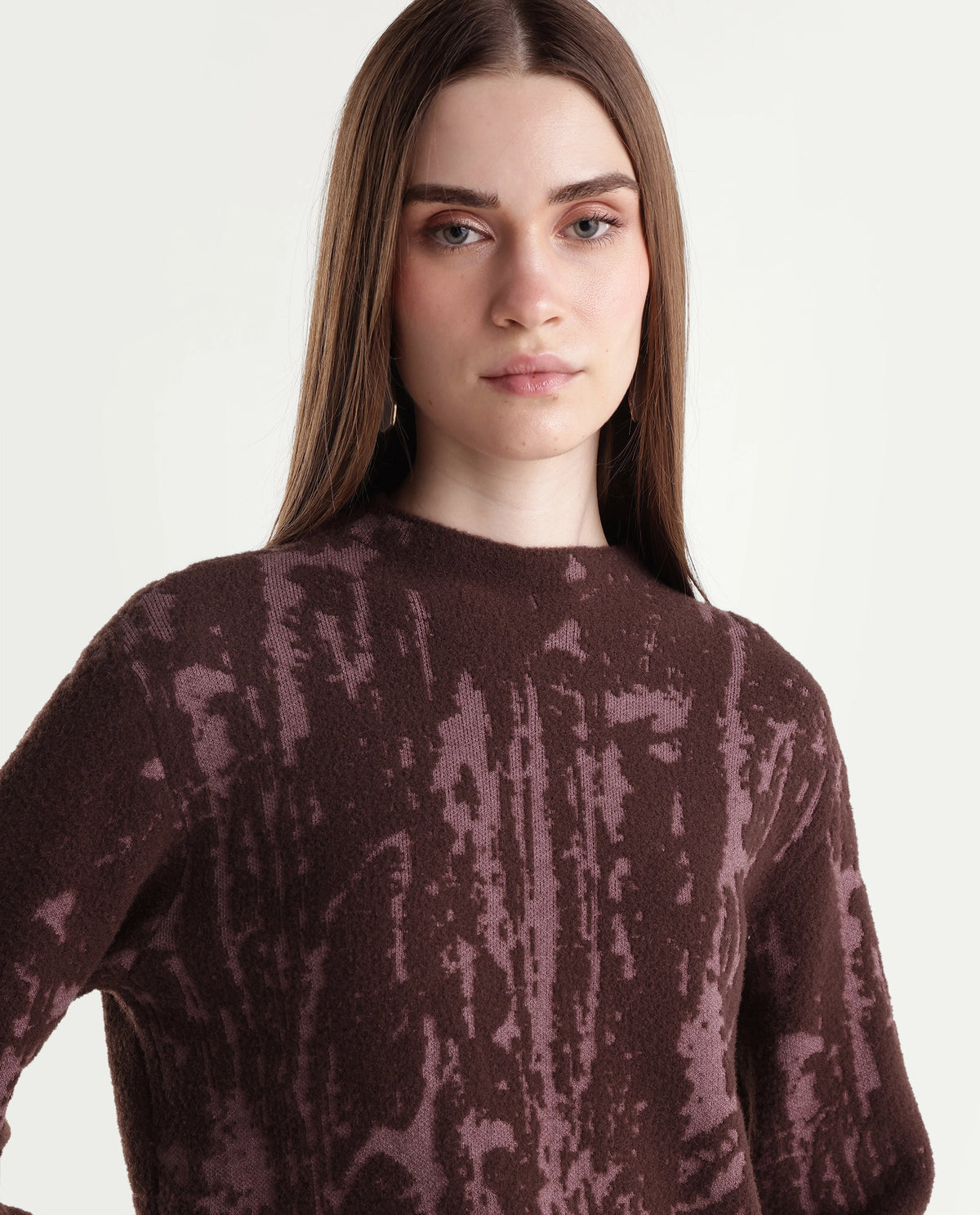 Rareism Women's Loddy Dark Brown Viscose Blend Pull-On Relaxed Fit Abstract Print Sweater - image 3