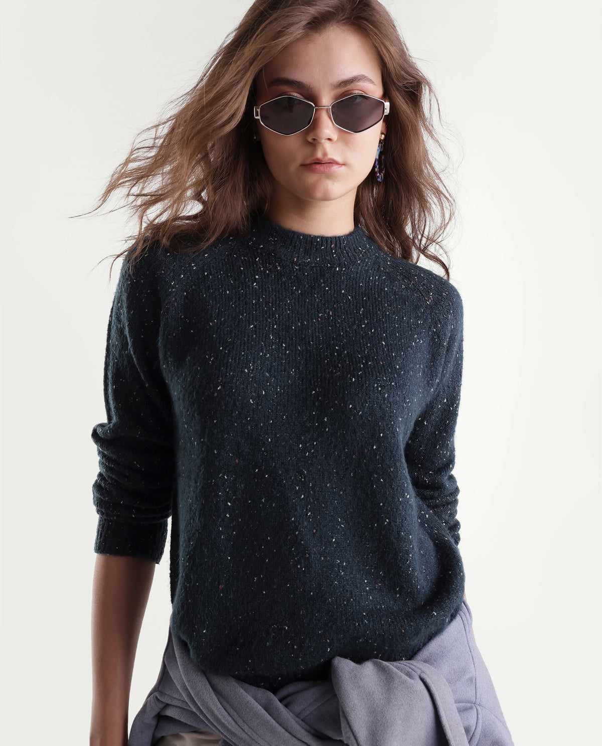 Rareism Women's Tinzolaw26 Dark Navy Acrylic Blend Pull-On Relaxed Fit Plain Sweater