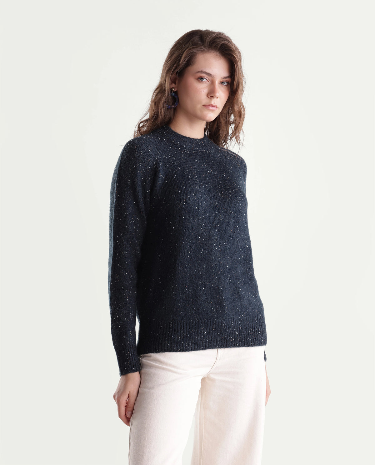 Rareism Women's Tinzolaw26 Dark Navy Acrylic Blend Pull-On Relaxed Fit Plain Sweater