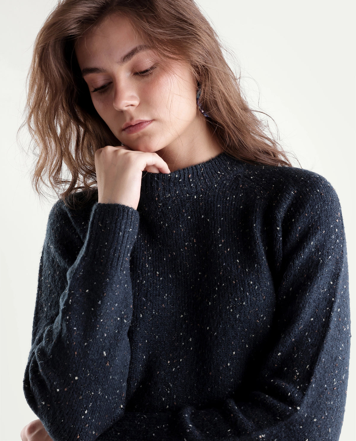Rareism Women's Tinzolaw26 Dark Navy Acrylic Blend Pull-On Relaxed Fit Plain Sweater