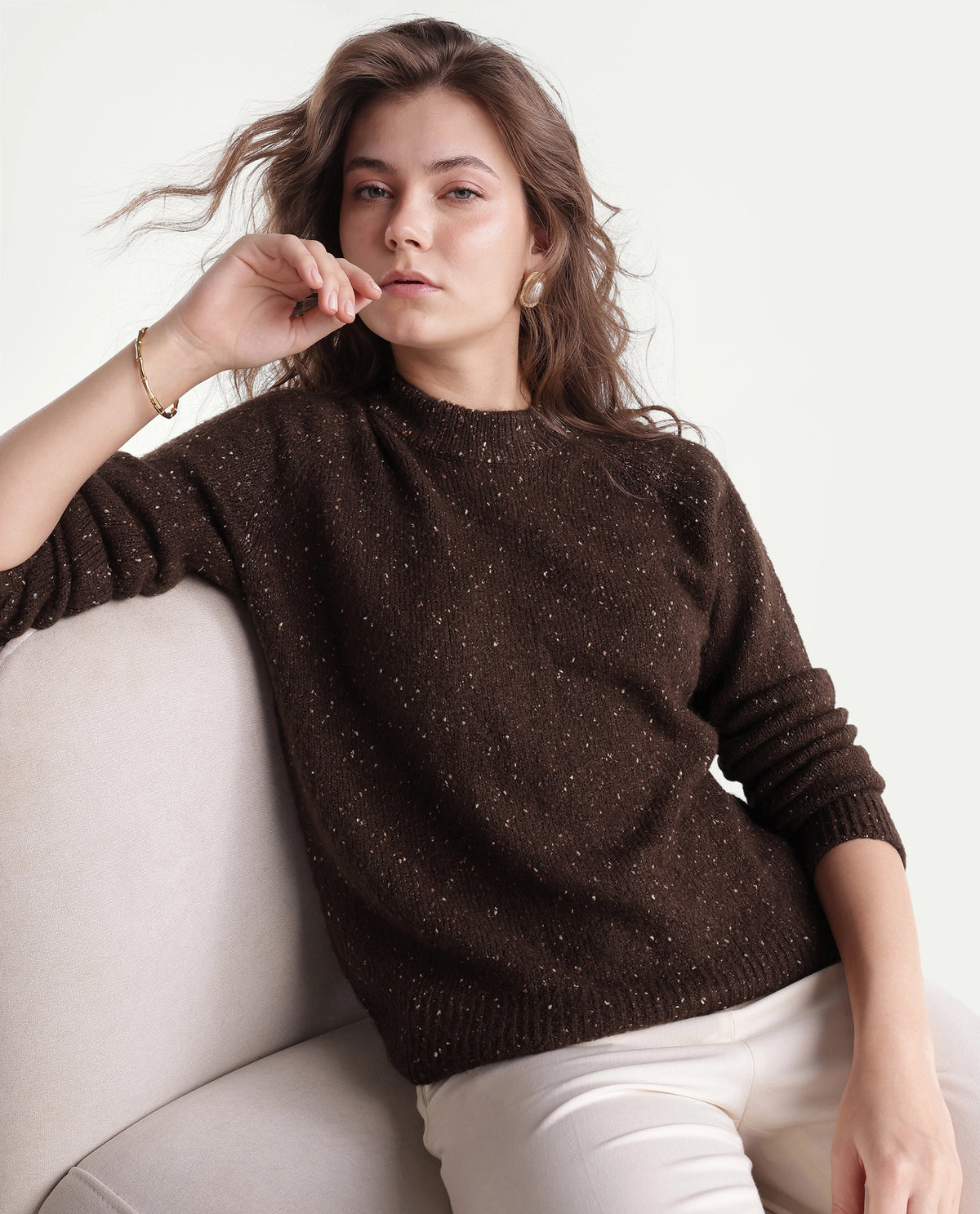 Rareism Women's Tinzolaw26 Dark Maroon Acrylic Blend Pull-On Relaxed Fit Plain Sweater