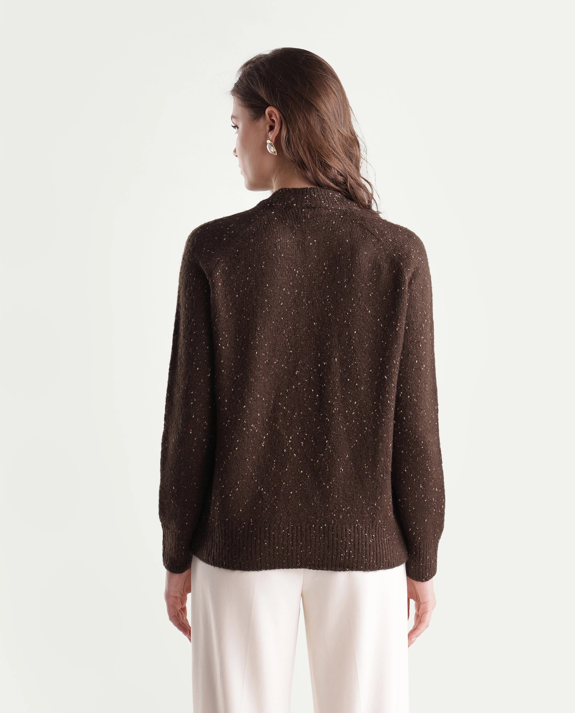 Rareism Women's Tinzolaw26 Dark Maroon Acrylic Blend Pull-On Relaxed Fit Plain Sweater