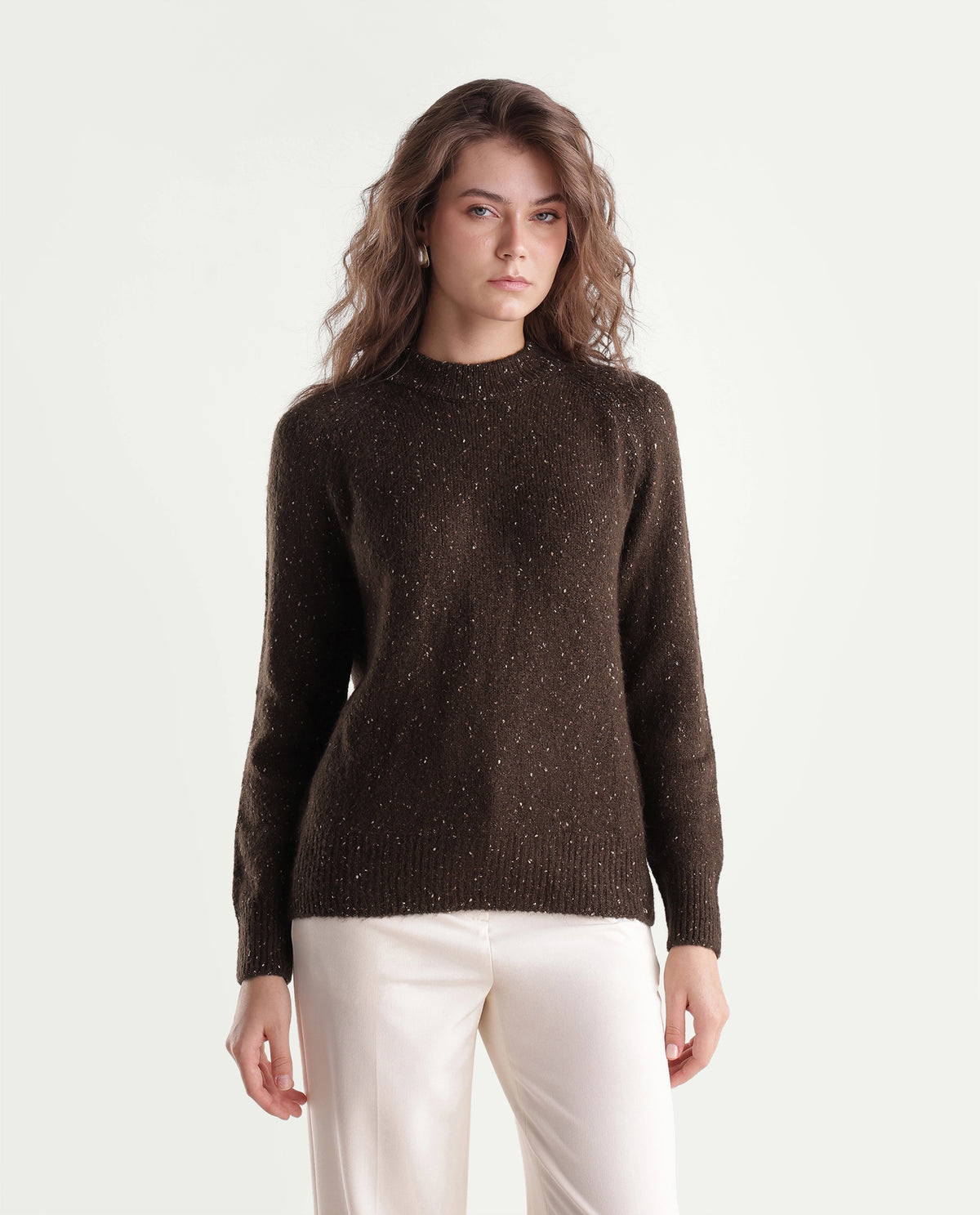 Rareism Women's Tinzolaw26 Dark Maroon Acrylic Blend Pull-On Relaxed Fit Plain Sweater