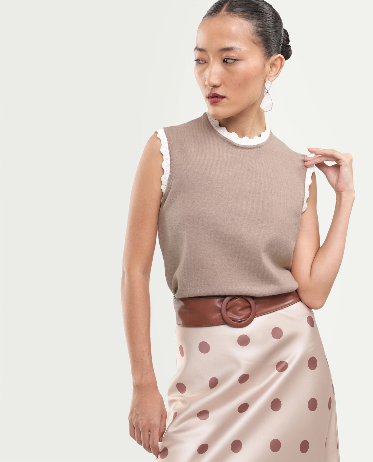 Rareism Women's Landro Light Beige Acrylic Blend Pull-On Regular Fit Plain Top