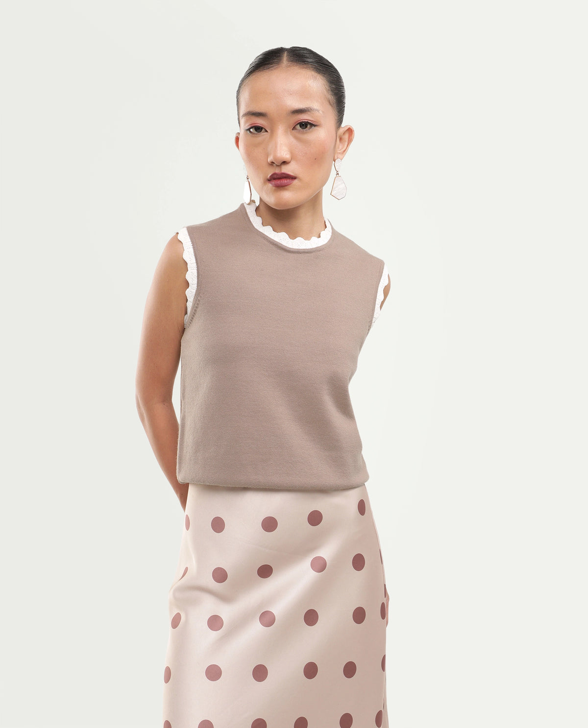 Rareism Women's Landro Light Beige Acrylic Blend Pull-On Regular Fit Plain Top