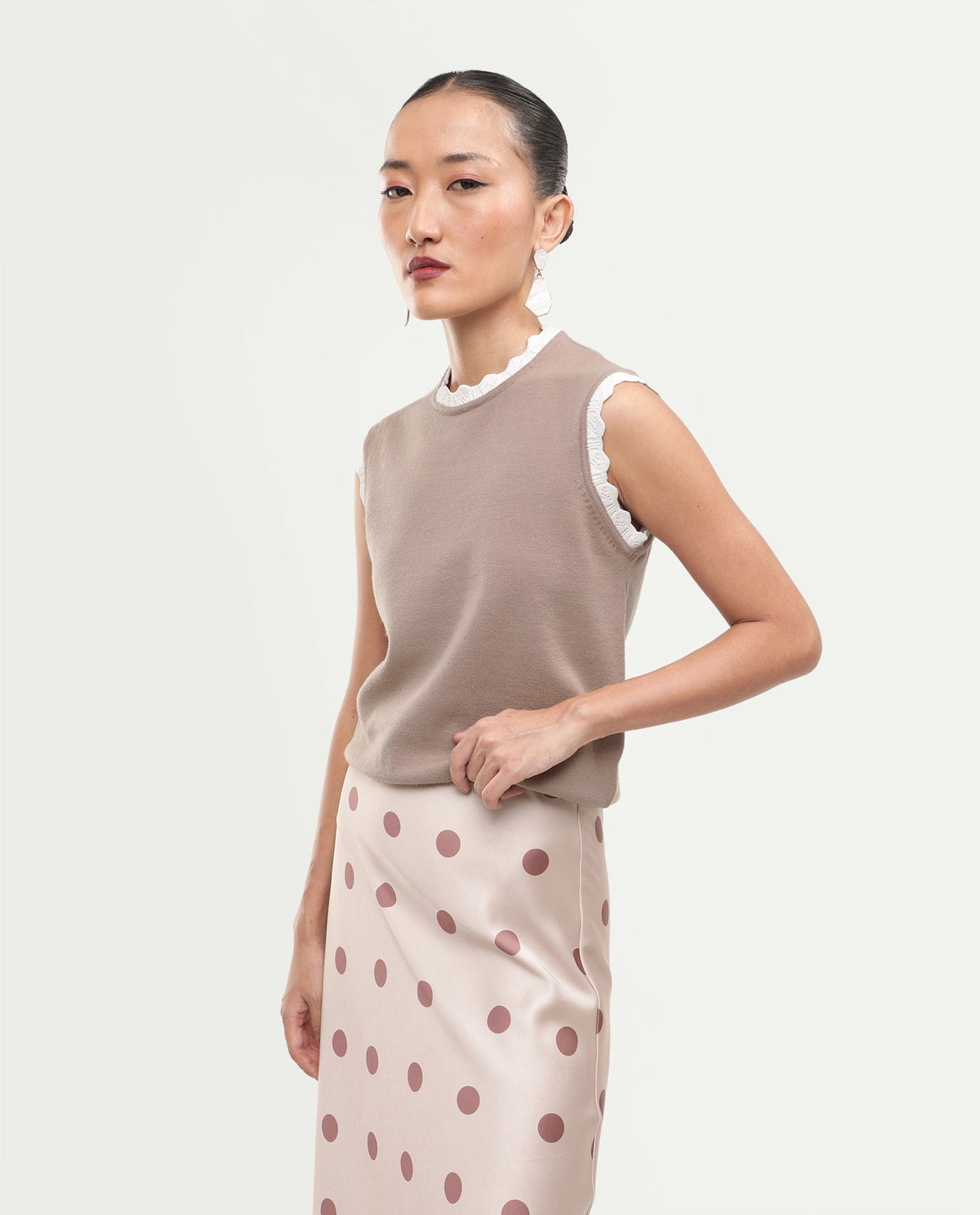 Rareism Women's Landro Light Beige Acrylic Blend Pull-On Regular Fit Plain Top